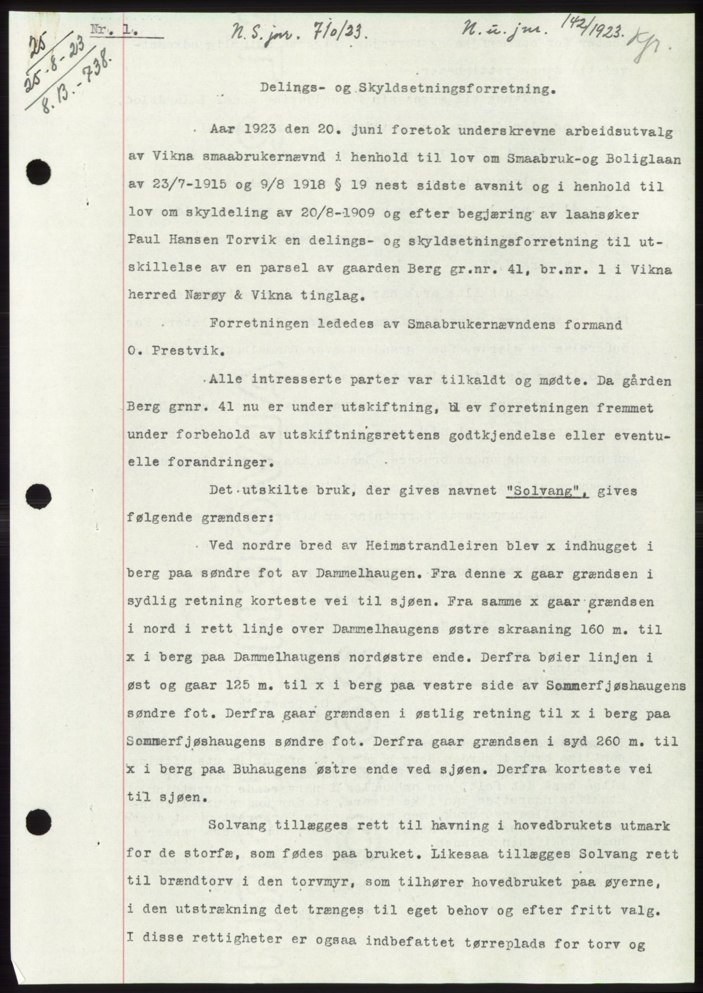 Namdal sorenskriveri, SAT/A-4133/1/2/2C: Mortgage book no. -, 1922-1925, Deed date: 25.08.1923