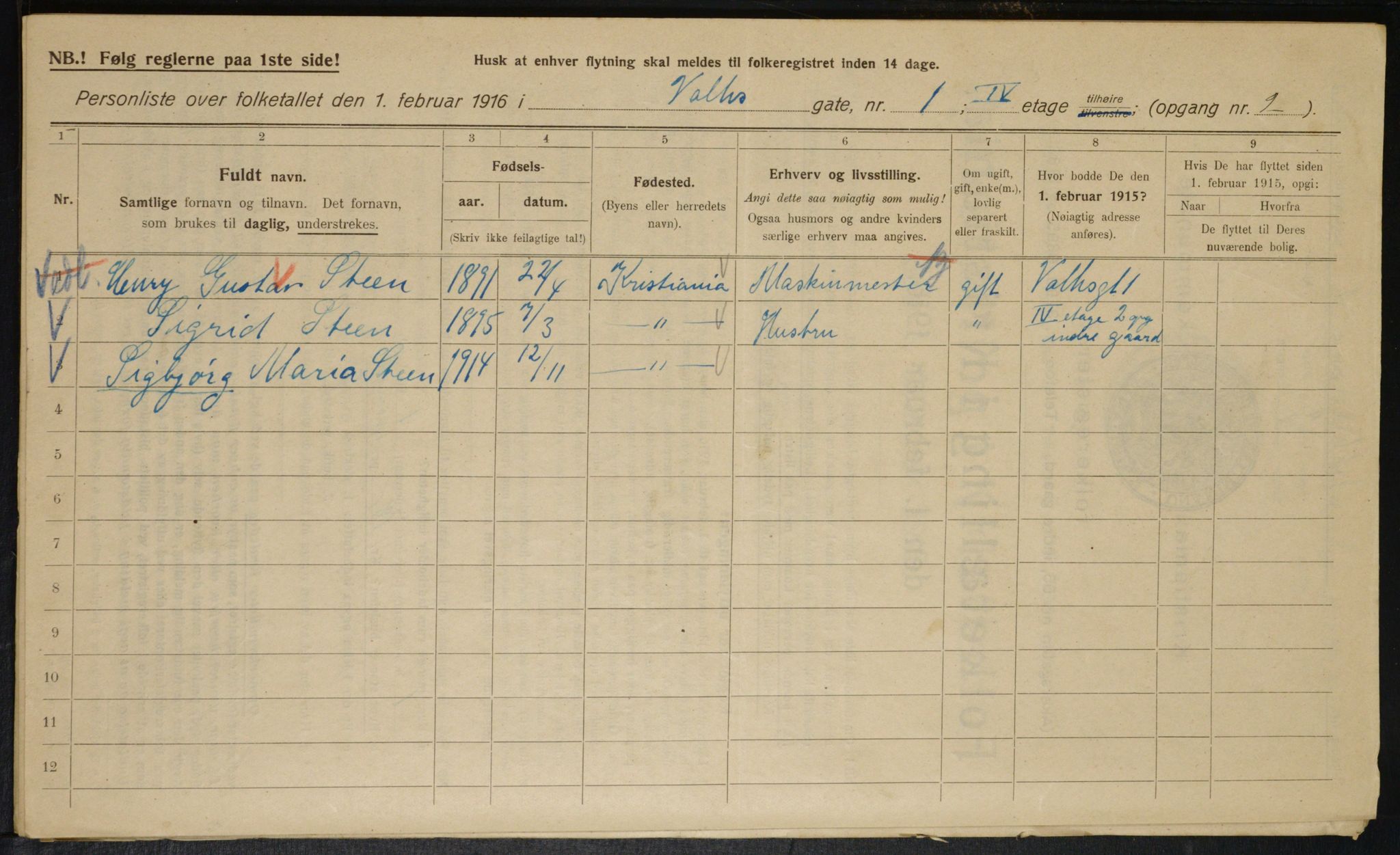 OBA, Municipal Census 1916 for Kristiania, 1916, p. 125139