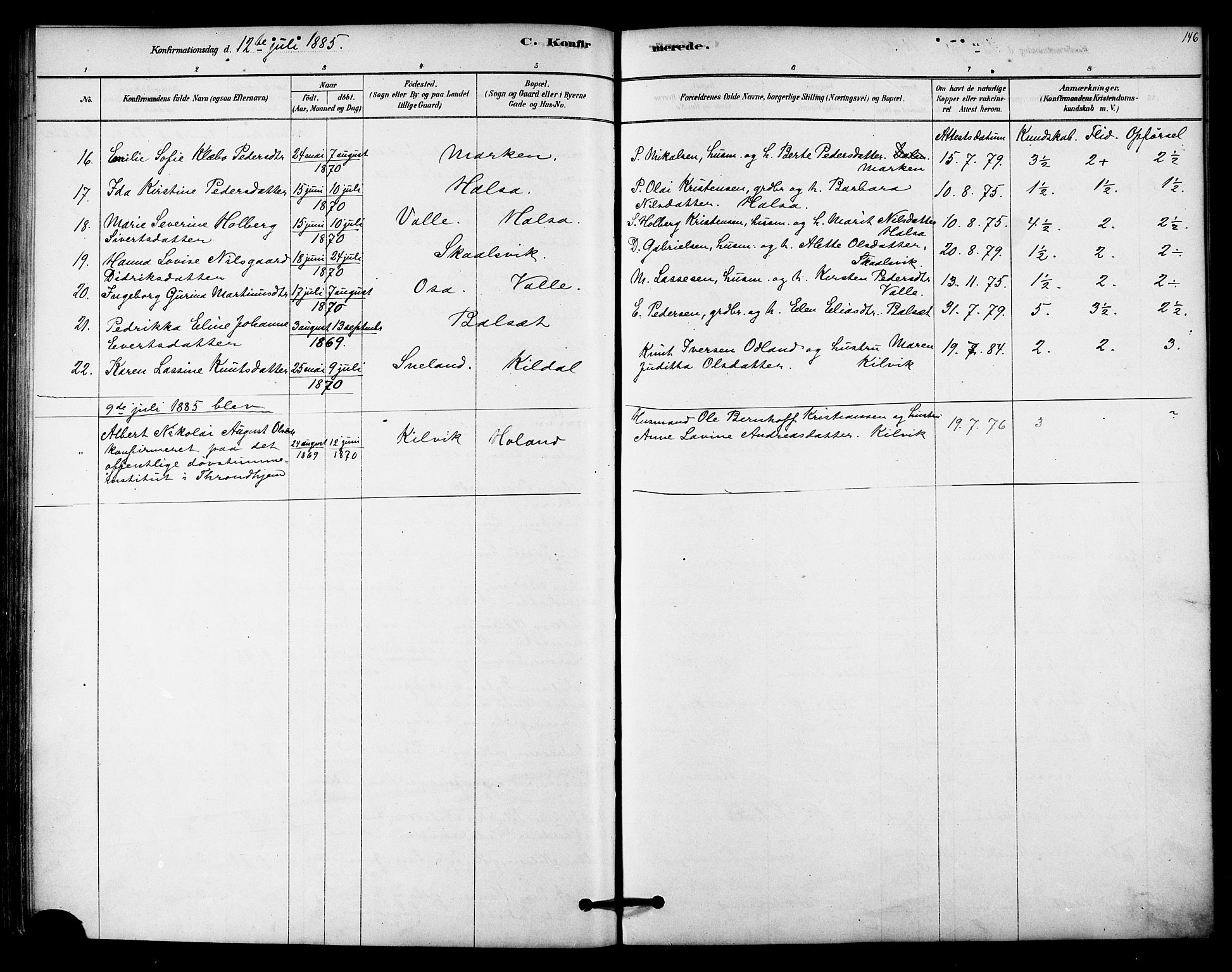 Ministerialprotokoller, klokkerbøker og fødselsregistre - Nordland, AV/SAT-A-1459/843/L0626: Parish register (official) no. 843A01, 1878-1907, p. 146