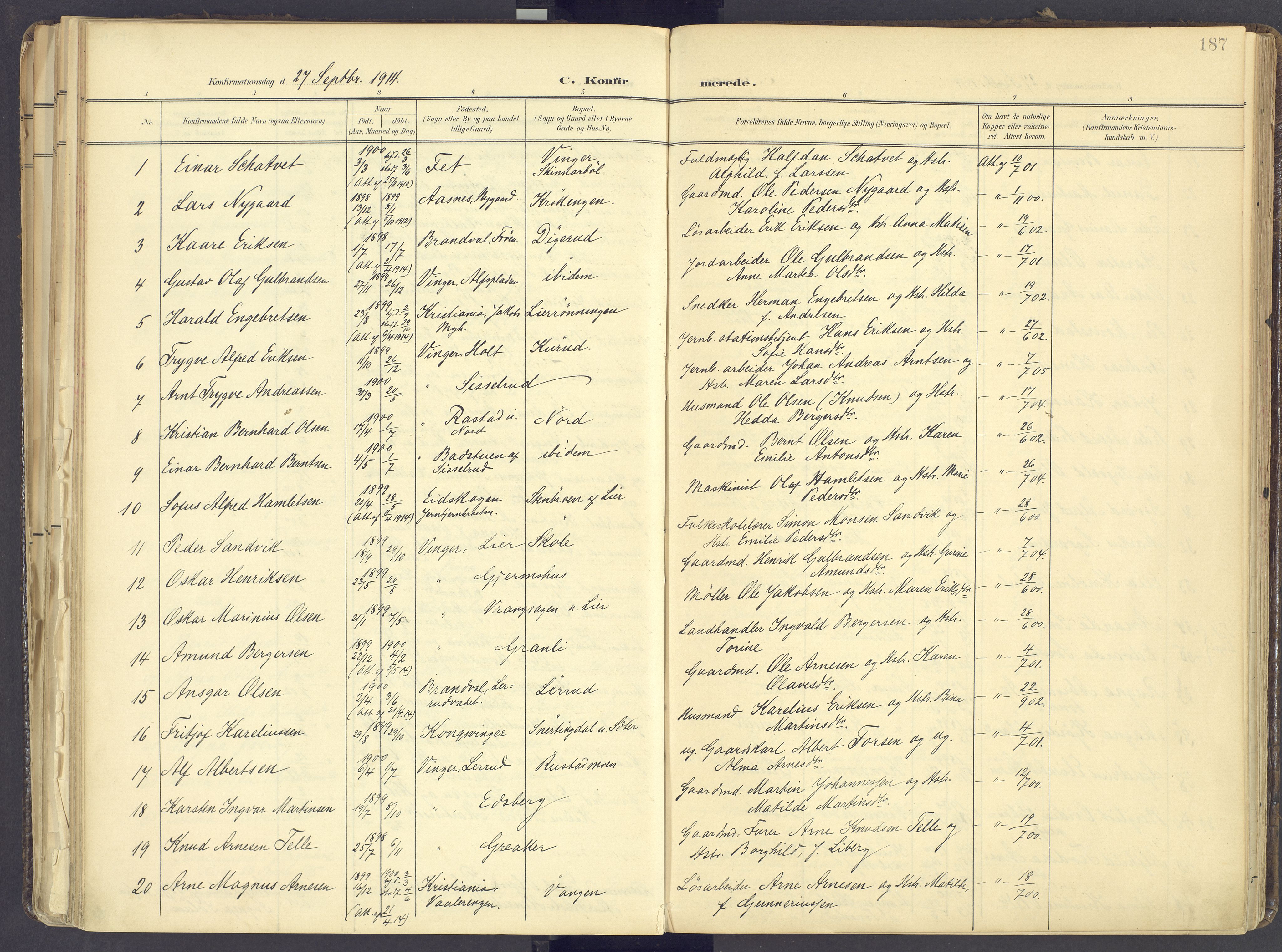 Vinger prestekontor, AV/SAH-PREST-024/H/Ha/Haa/L0017: Parish register (official) no. 17, 1901-1927, p. 187