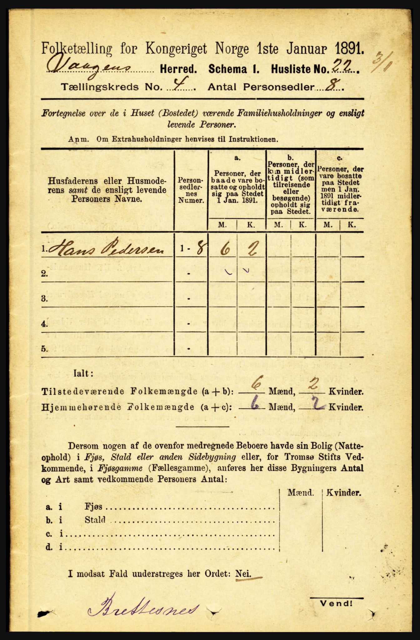 RA, 1891 census for 1865 Vågan, 1891, p. 902