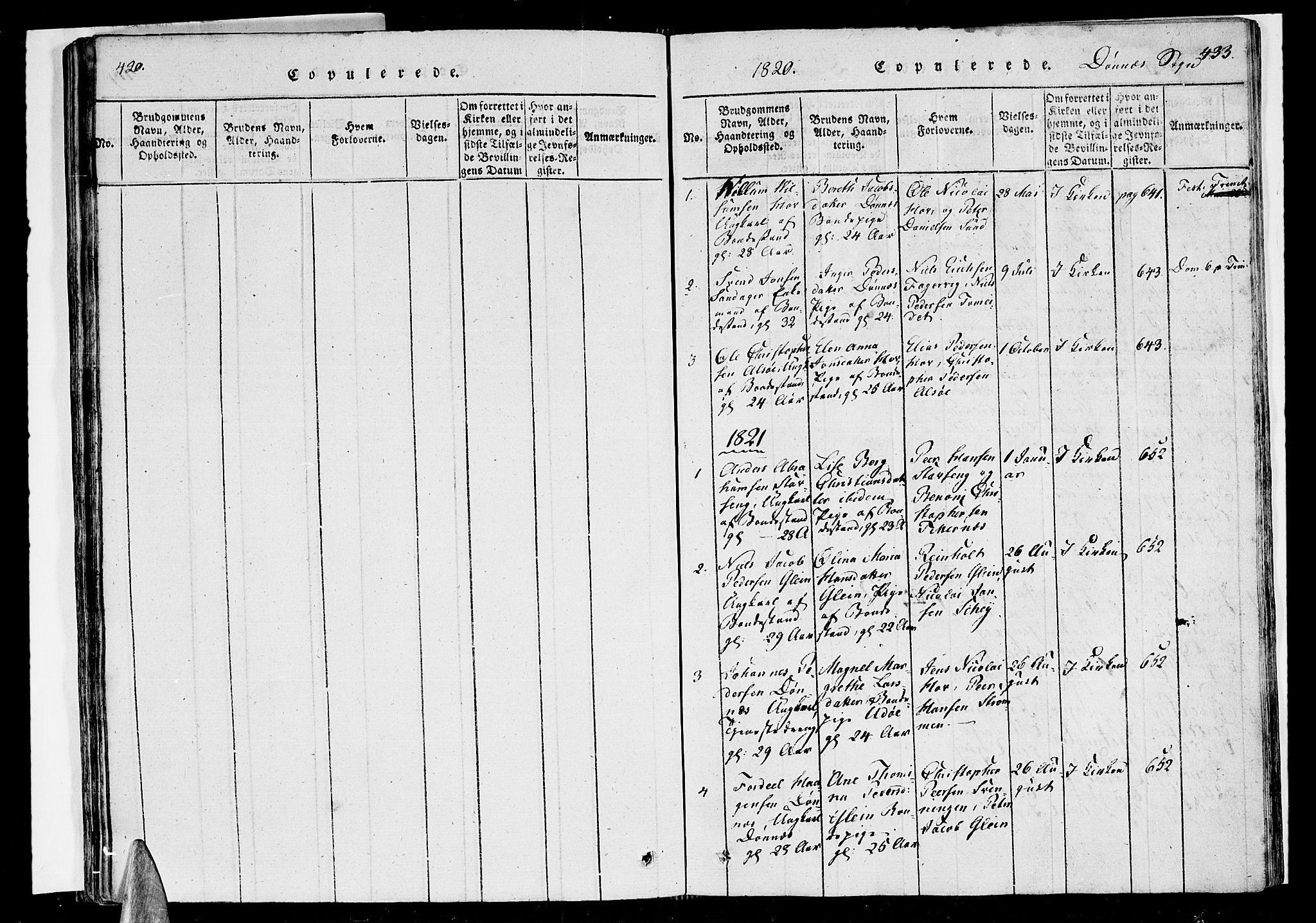 Ministerialprotokoller, klokkerbøker og fødselsregistre - Nordland, SAT/A-1459/838/L0547: Parish register (official) no. 838A05 /2, 1820-1828, p. 420-433