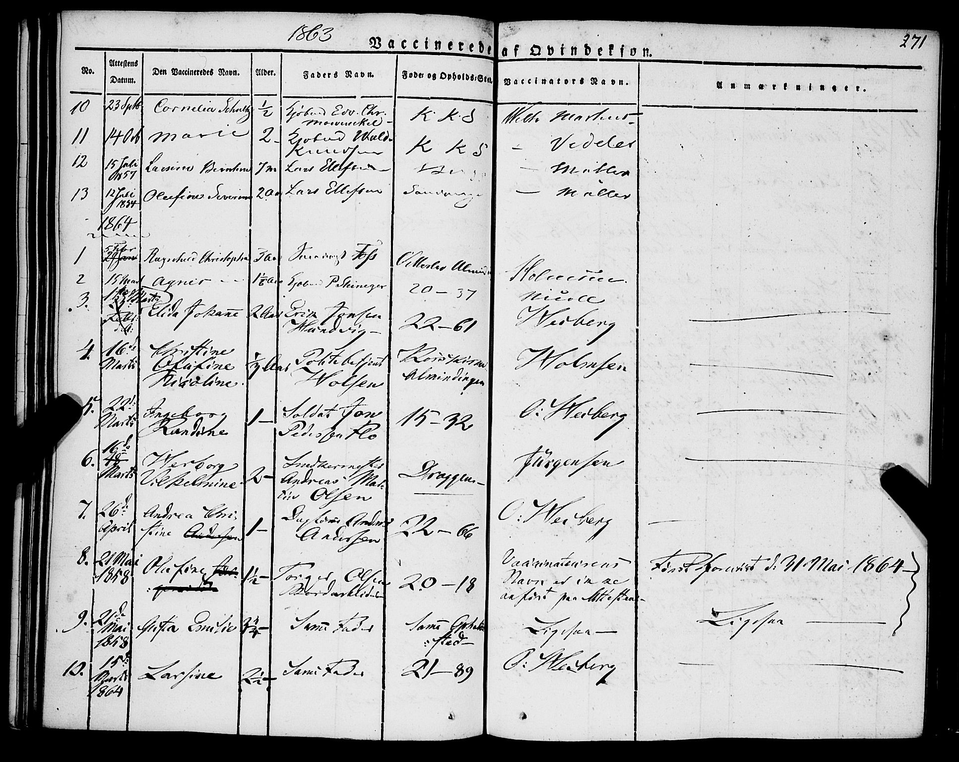 Korskirken sokneprestembete, AV/SAB-A-76101/H/Haa/L0050: Parish register (official) no. F 1, 1821-1869, p. 271