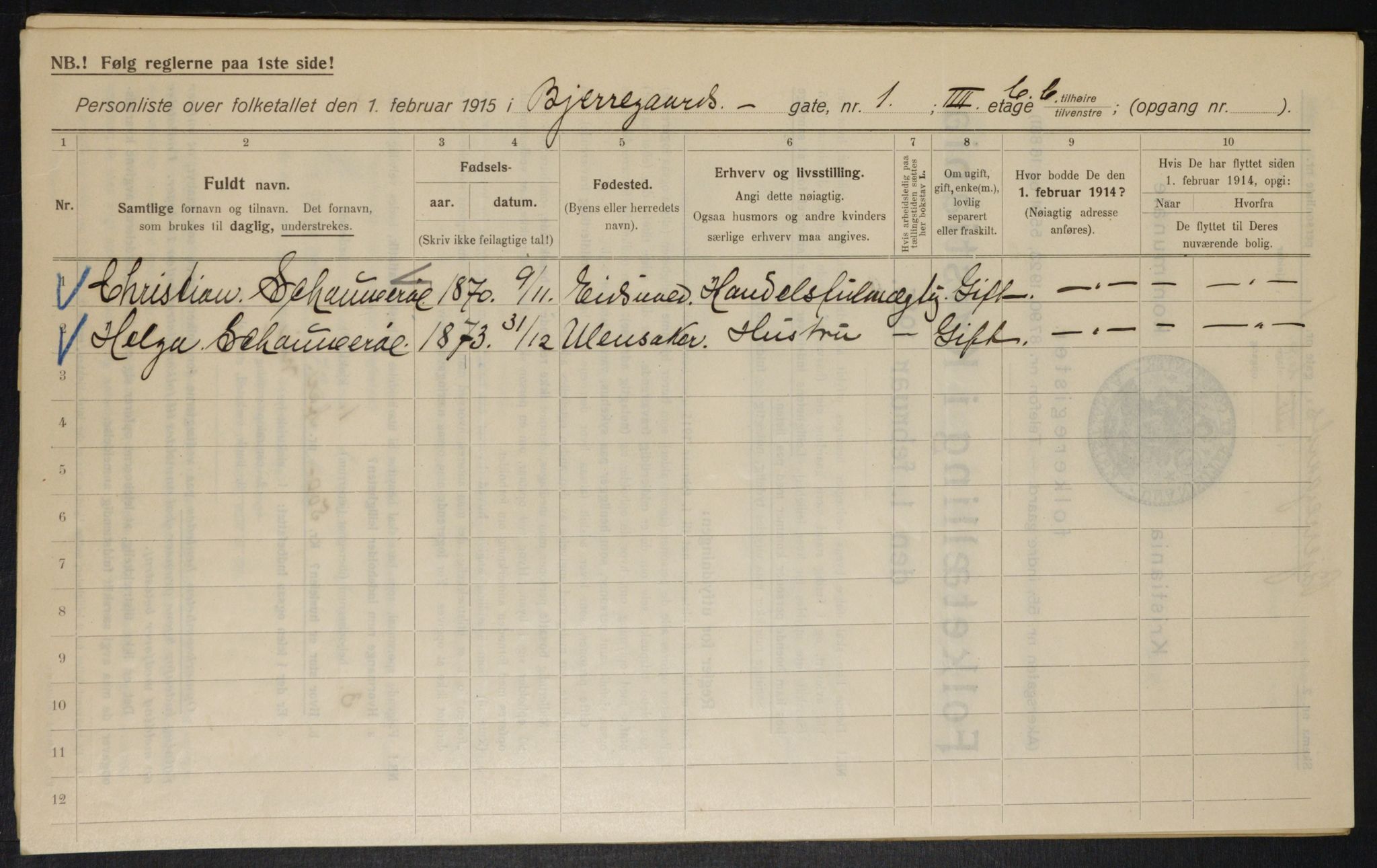 OBA, Municipal Census 1915 for Kristiania, 1915, p. 5515