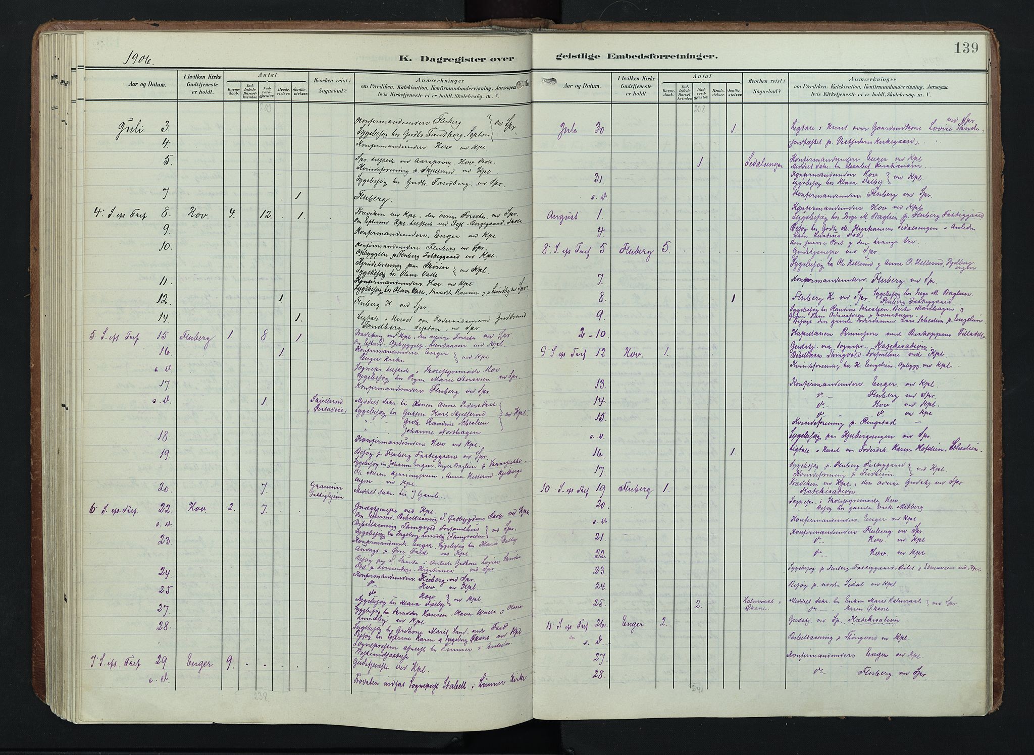 Søndre Land prestekontor, AV/SAH-PREST-122/K/L0005: Parish register (official) no. 5, 1905-1914, p. 139