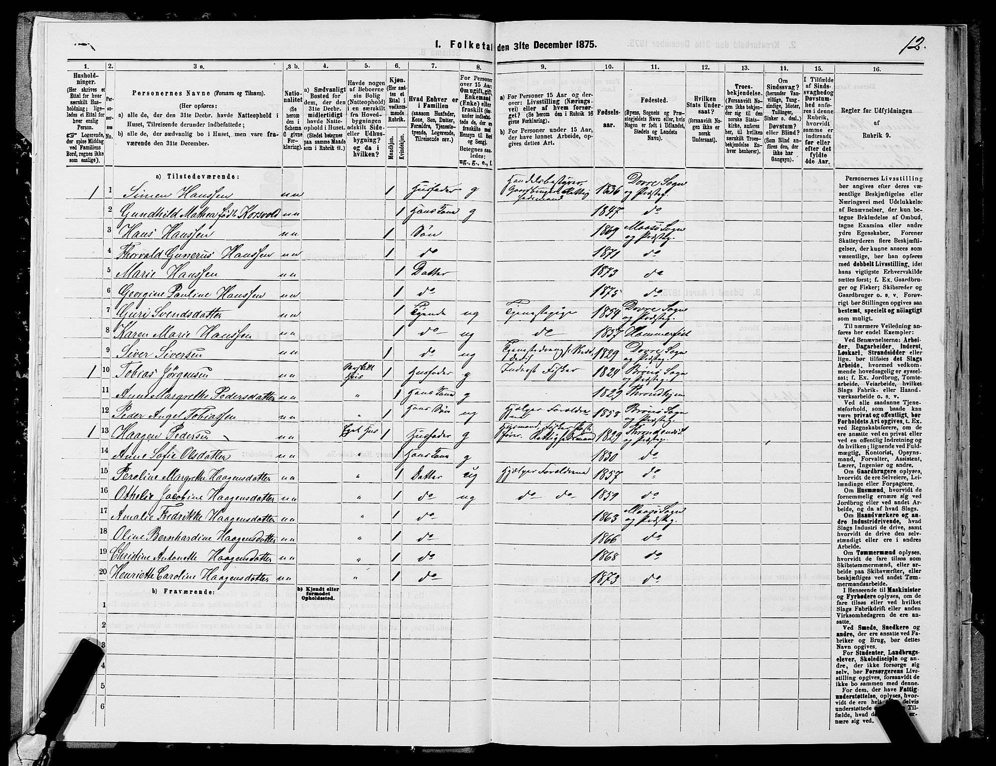 SATØ, 1875 census for 2018P Måsøy, 1875, p. 1012