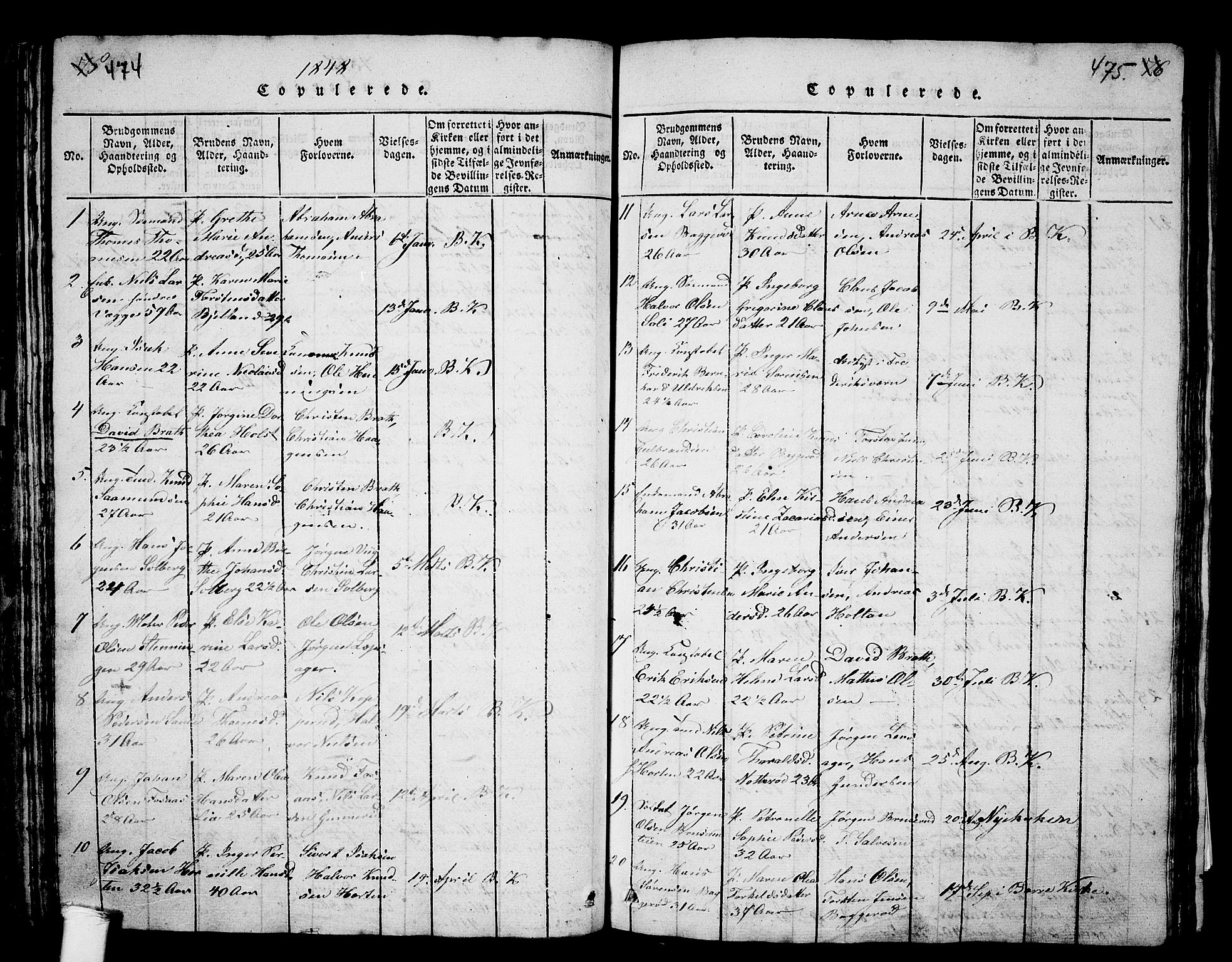 Borre kirkebøker, AV/SAKO-A-338/G/Ga/L0001: Parish register (copy) no. I 1, 1815-1851, p. 474-475