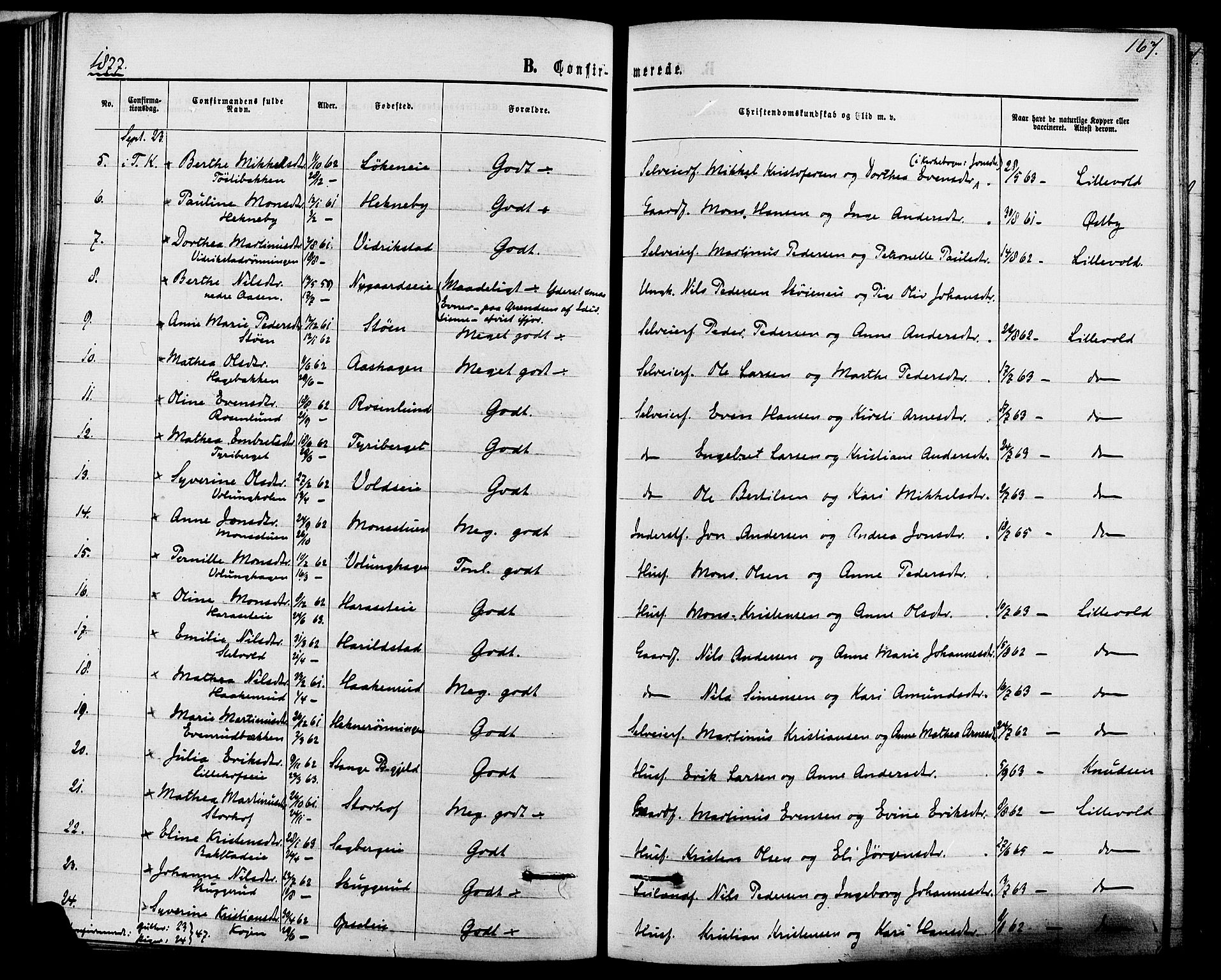 Romedal prestekontor, AV/SAH-PREST-004/K/L0006: Parish register (official) no. 6, 1866-1886, p. 167