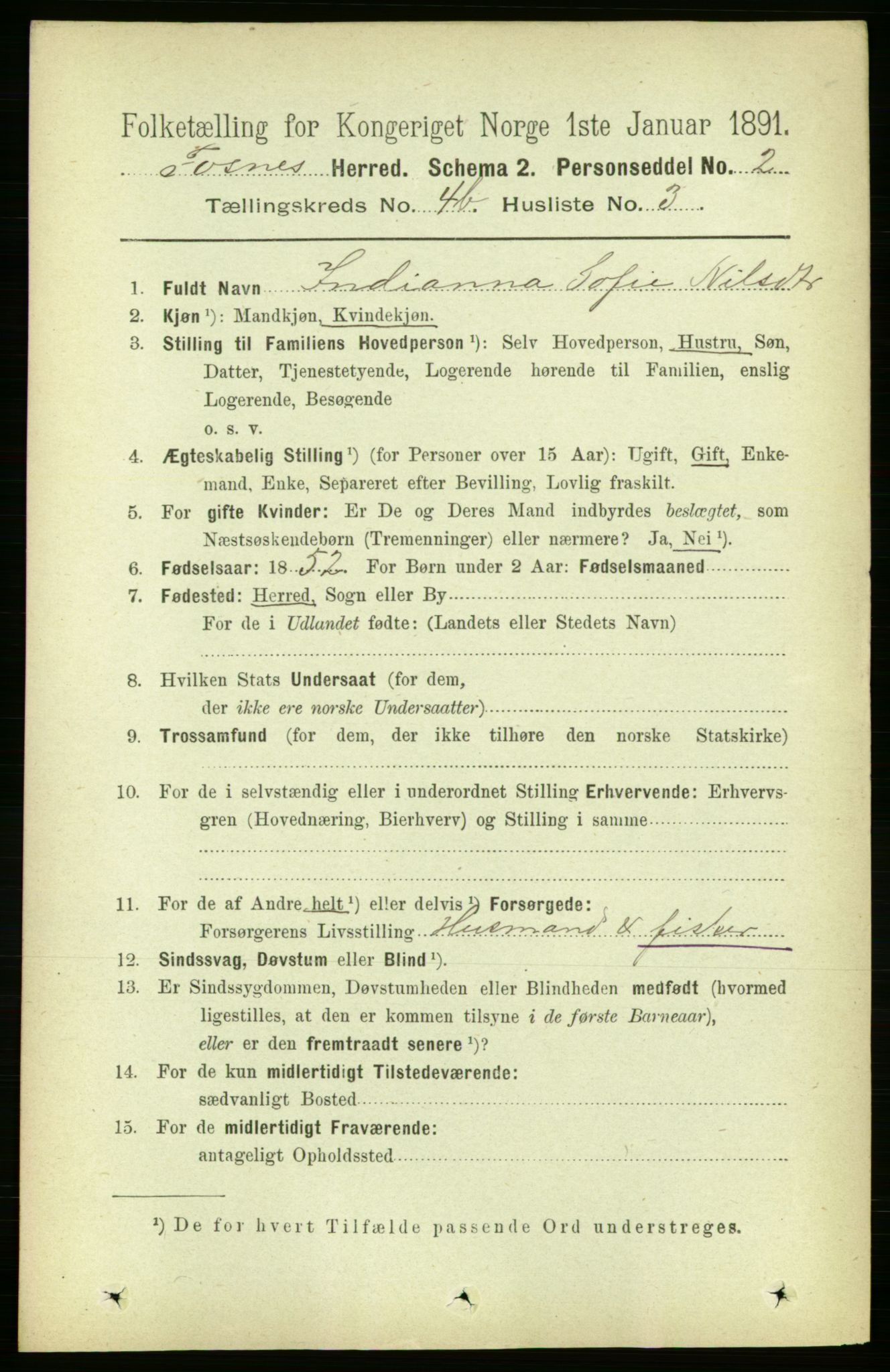 RA, 1891 census for 1748 Fosnes, 1891, p. 1724