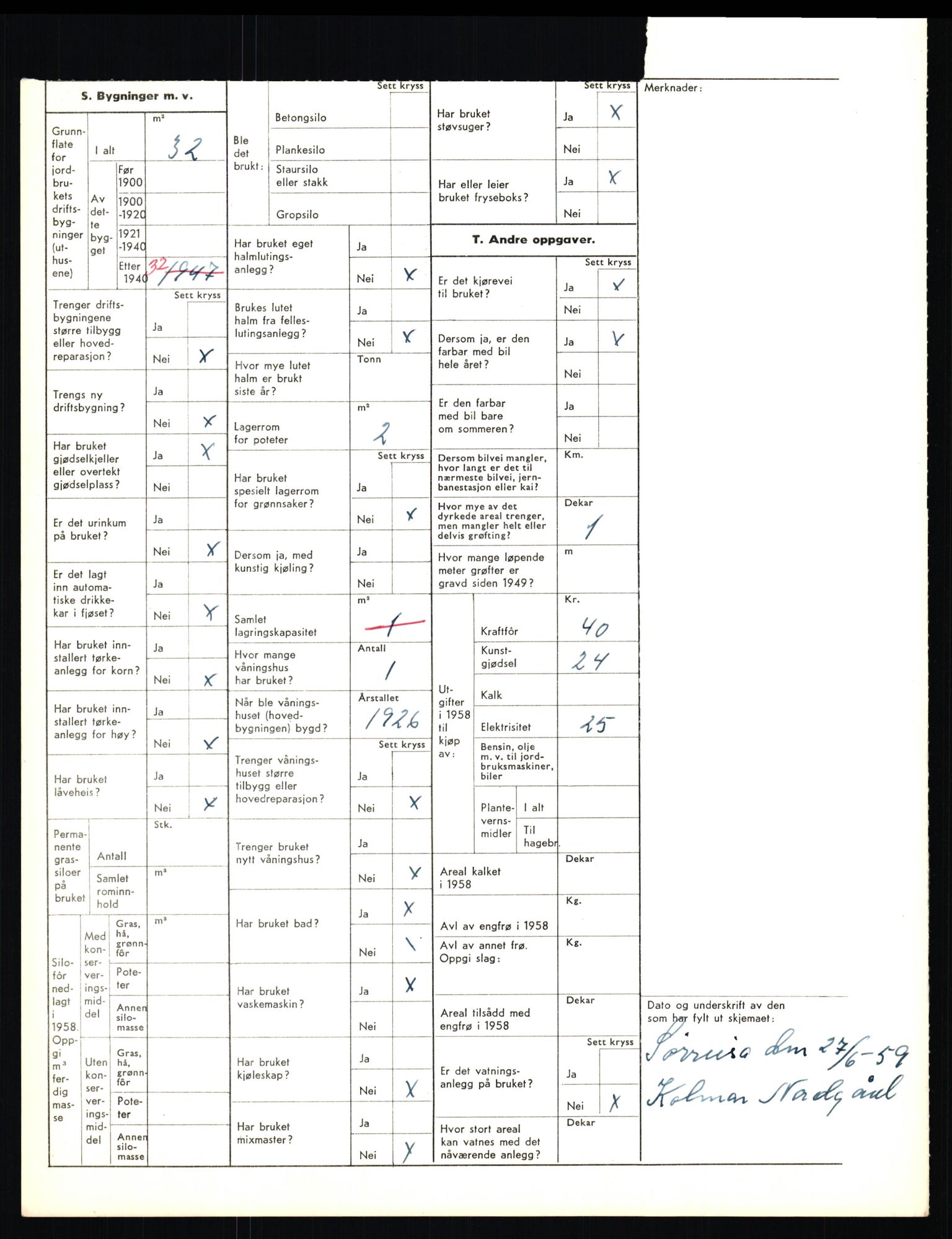 Statistisk sentralbyrå, Næringsøkonomiske emner, Jordbruk, skogbruk, jakt, fiske og fangst, AV/RA-S-2234/G/Gd/L0656: Troms: 1924 Målselv (kl. 0-3) og 1925 Sørreisa, 1959, p. 1404