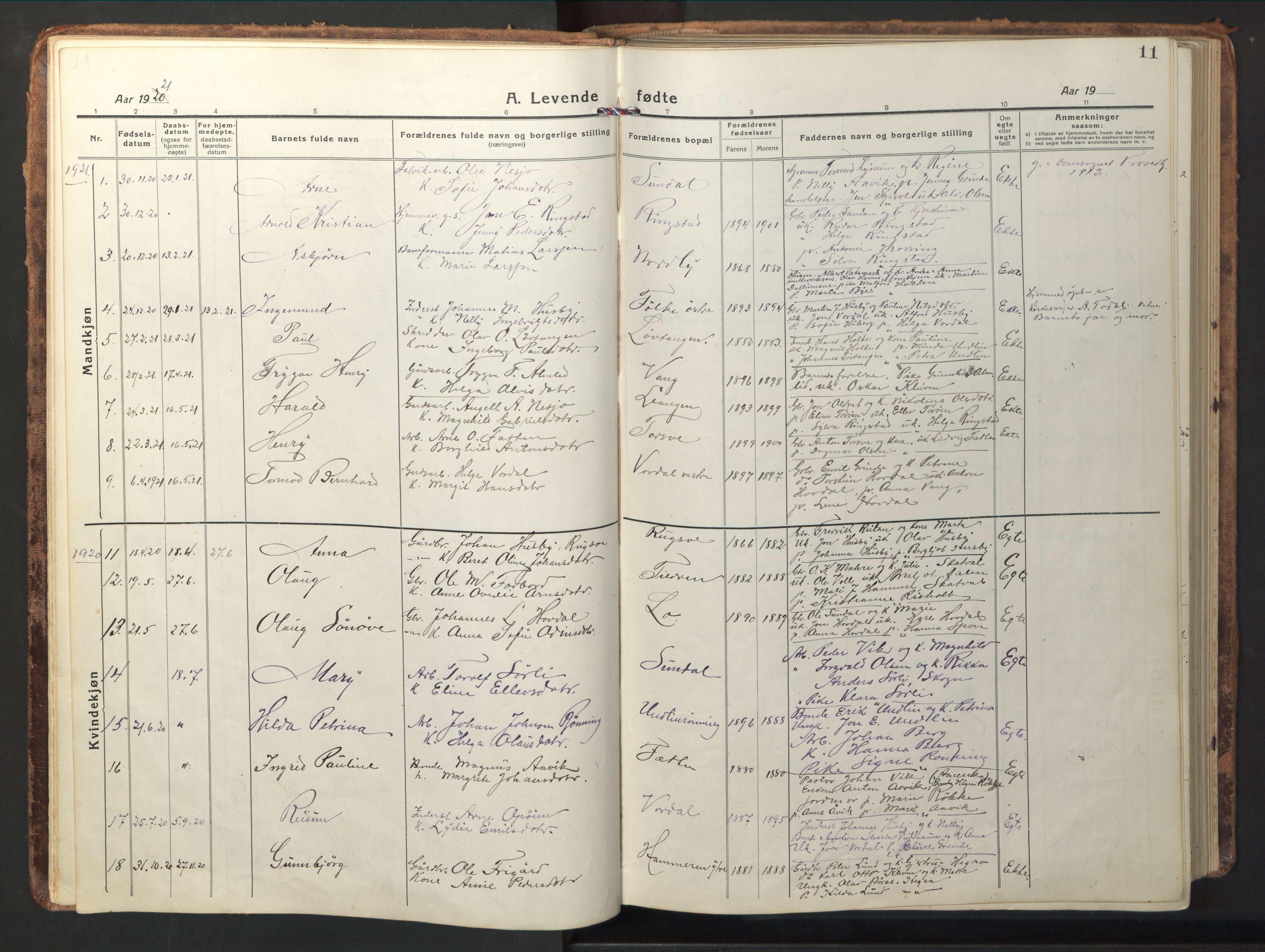 Ministerialprotokoller, klokkerbøker og fødselsregistre - Nord-Trøndelag, AV/SAT-A-1458/714/L0136: Parish register (copy) no. 714C05, 1918-1957, p. 11