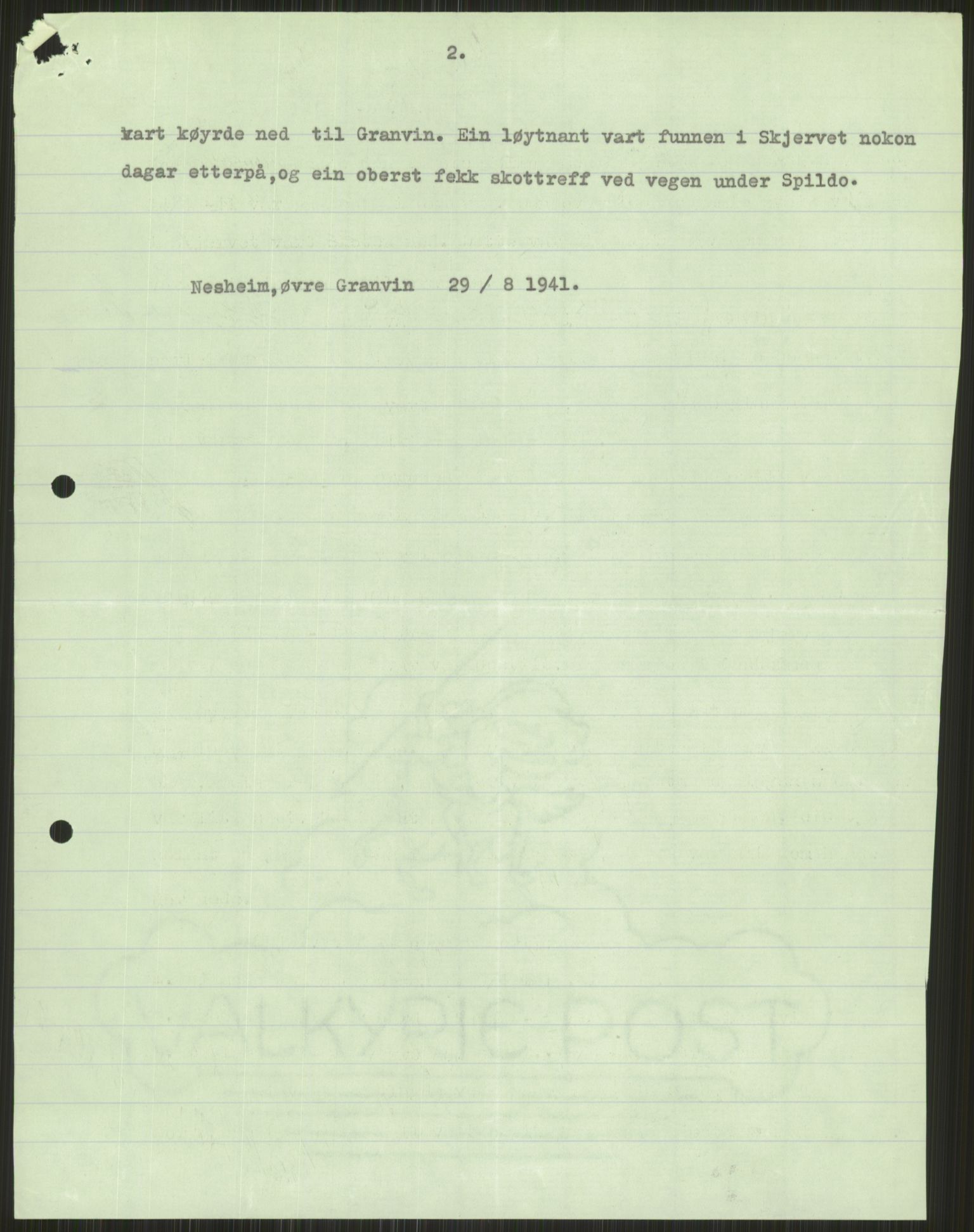 Forsvaret, Forsvarets krigshistoriske avdeling, AV/RA-RAFA-2017/Y/Ya/L0015: II-C-11-31 - Fylkesmenn.  Rapporter om krigsbegivenhetene 1940., 1940, p. 313