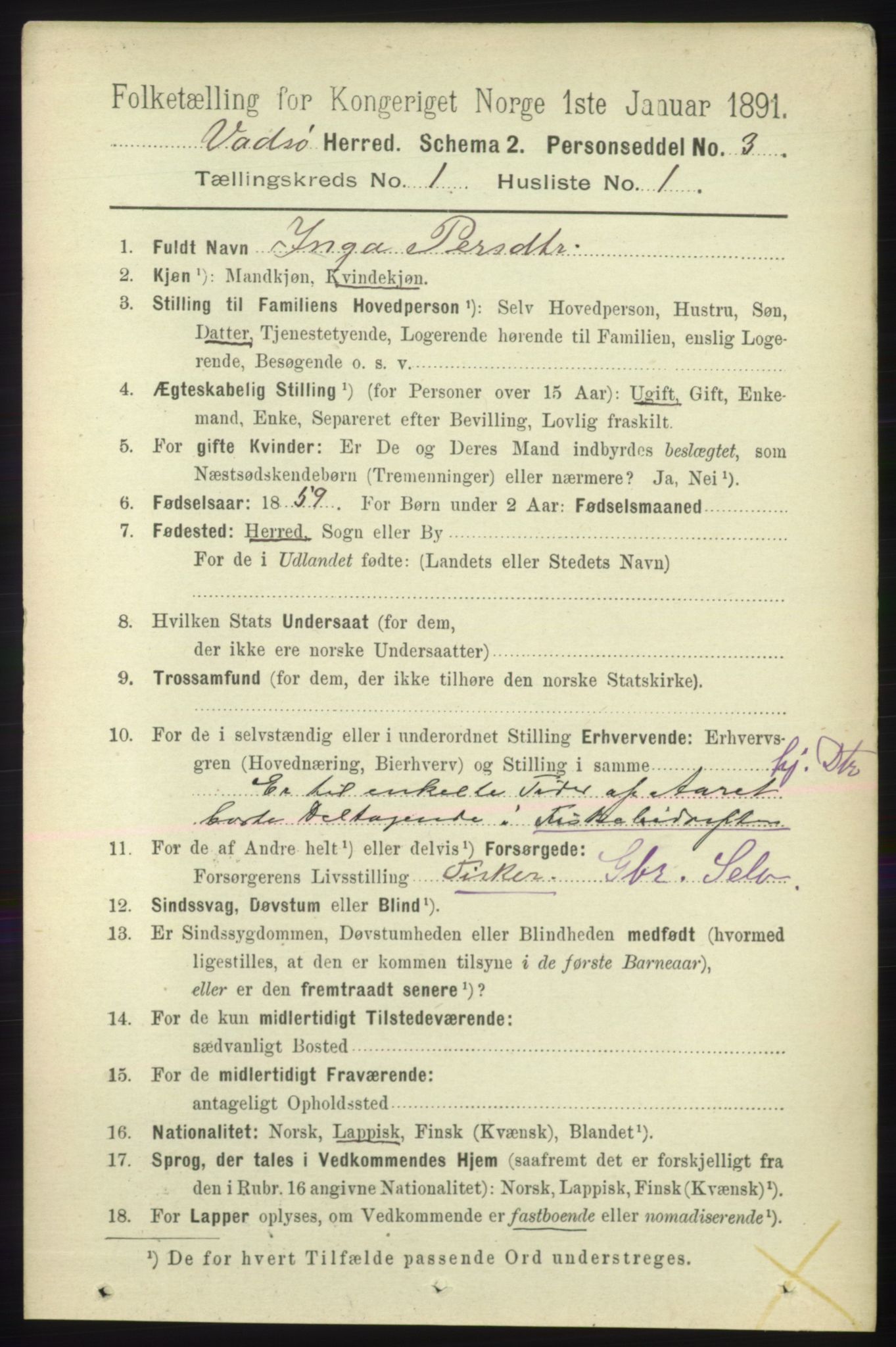 RA, 1891 census for 2029 Vadsø, 1891, p. 76