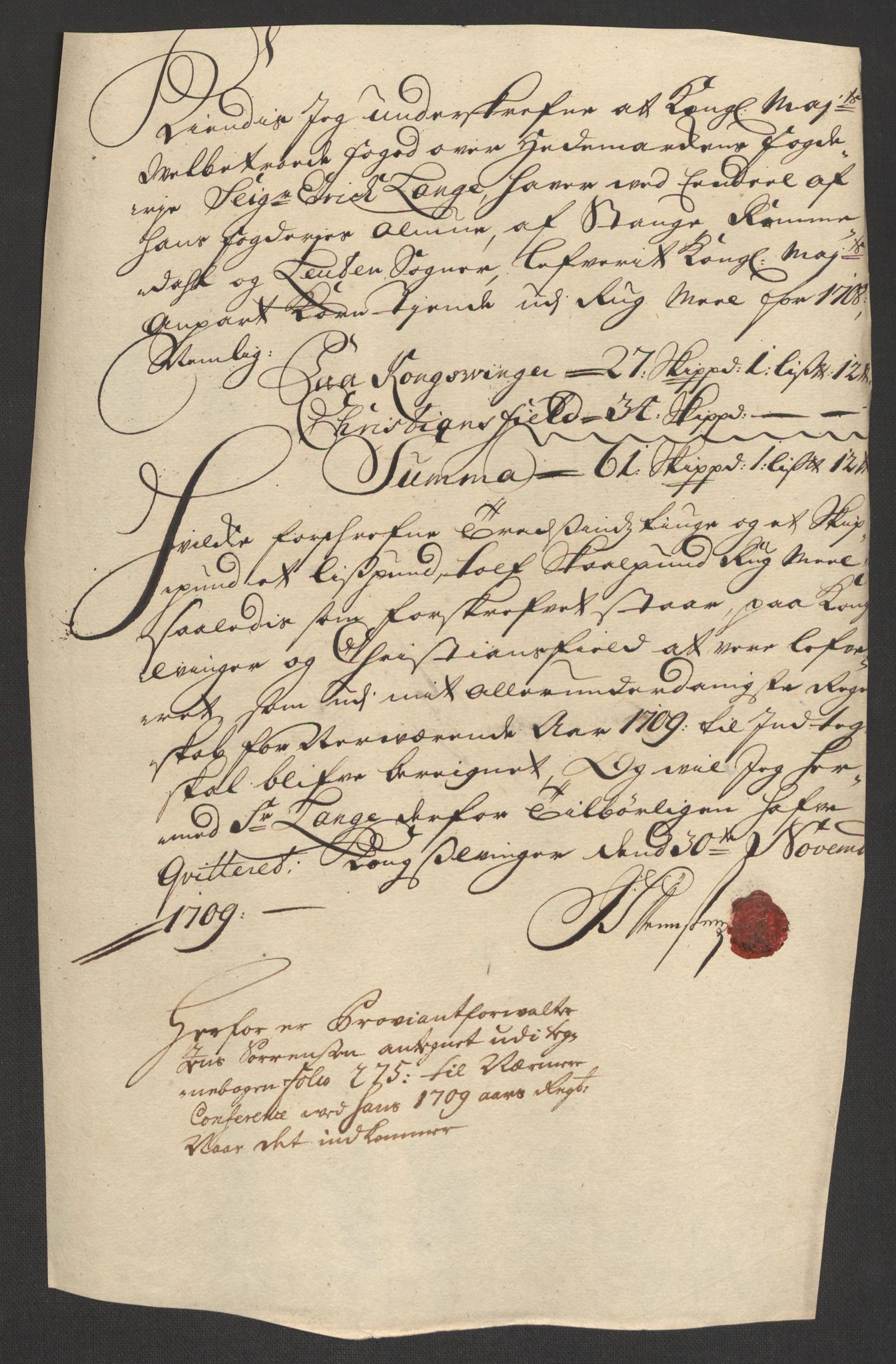 Rentekammeret inntil 1814, Reviderte regnskaper, Fogderegnskap, AV/RA-EA-4092/R16/L1045: Fogderegnskap Hedmark, 1709, p. 208