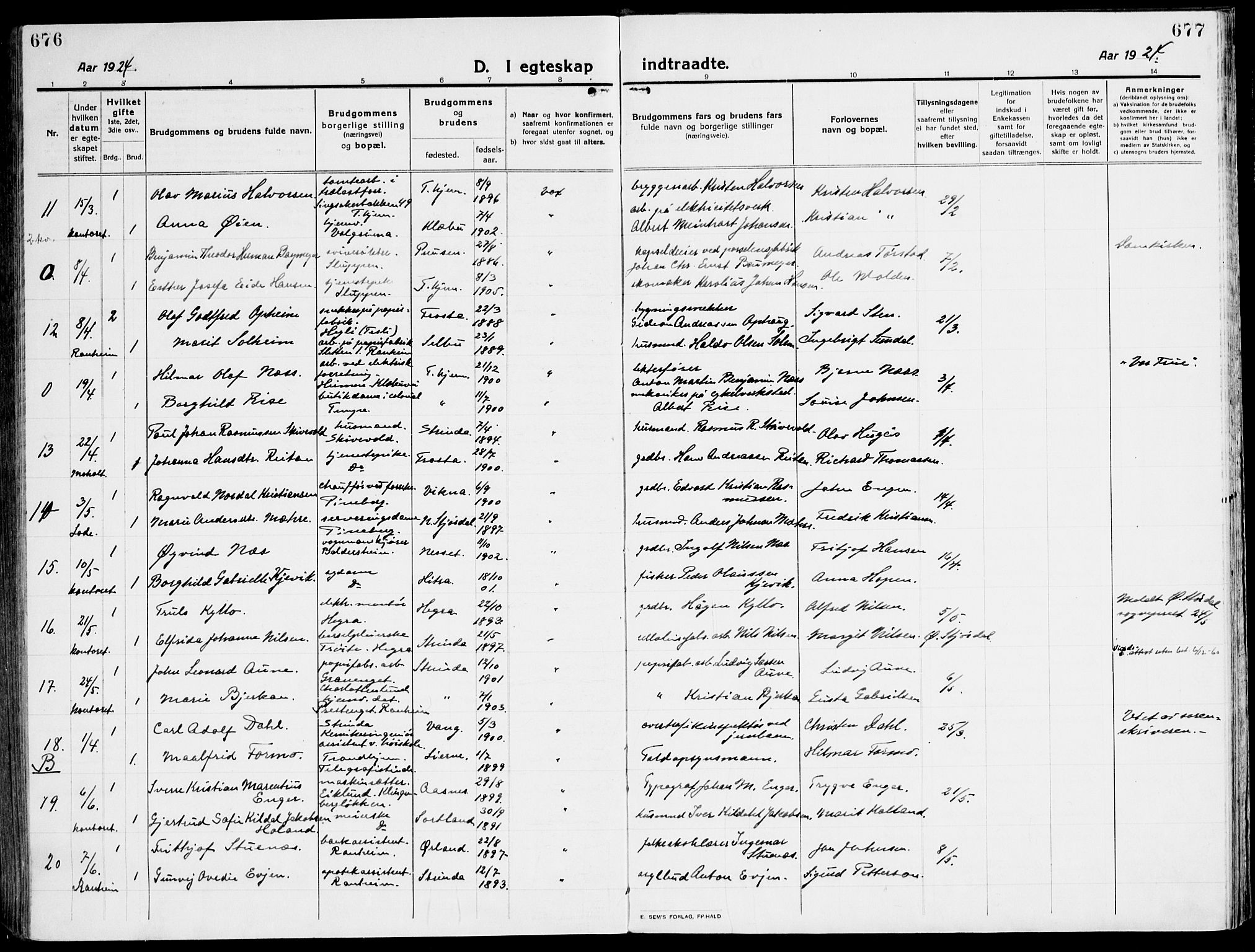 Ministerialprotokoller, klokkerbøker og fødselsregistre - Sør-Trøndelag, SAT/A-1456/607/L0321: Parish register (official) no. 607A05, 1916-1935, p. 676-677