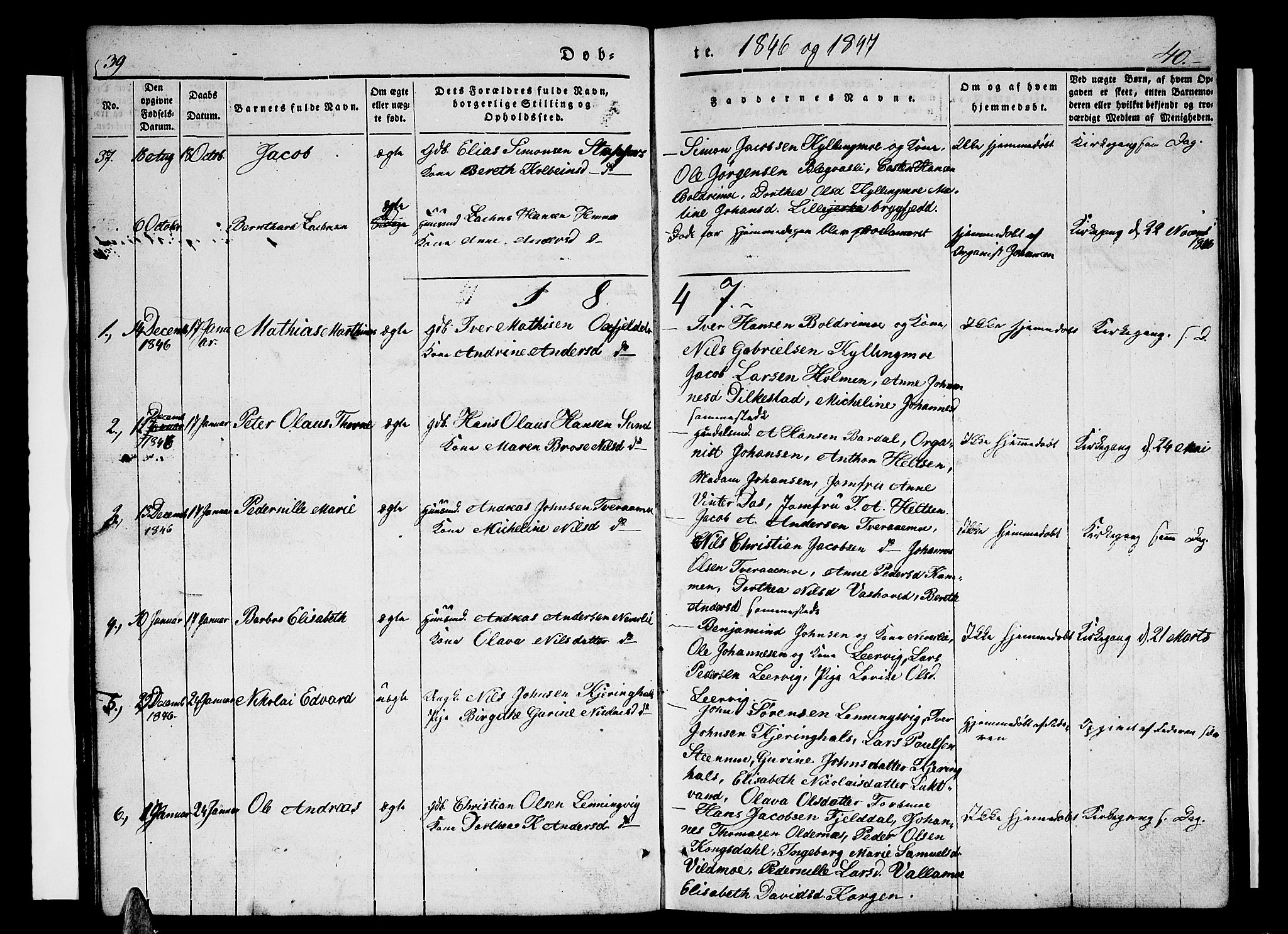 Ministerialprotokoller, klokkerbøker og fødselsregistre - Nordland, SAT/A-1459/825/L0364: Parish register (copy) no. 825C01, 1841-1863, p. 39-40