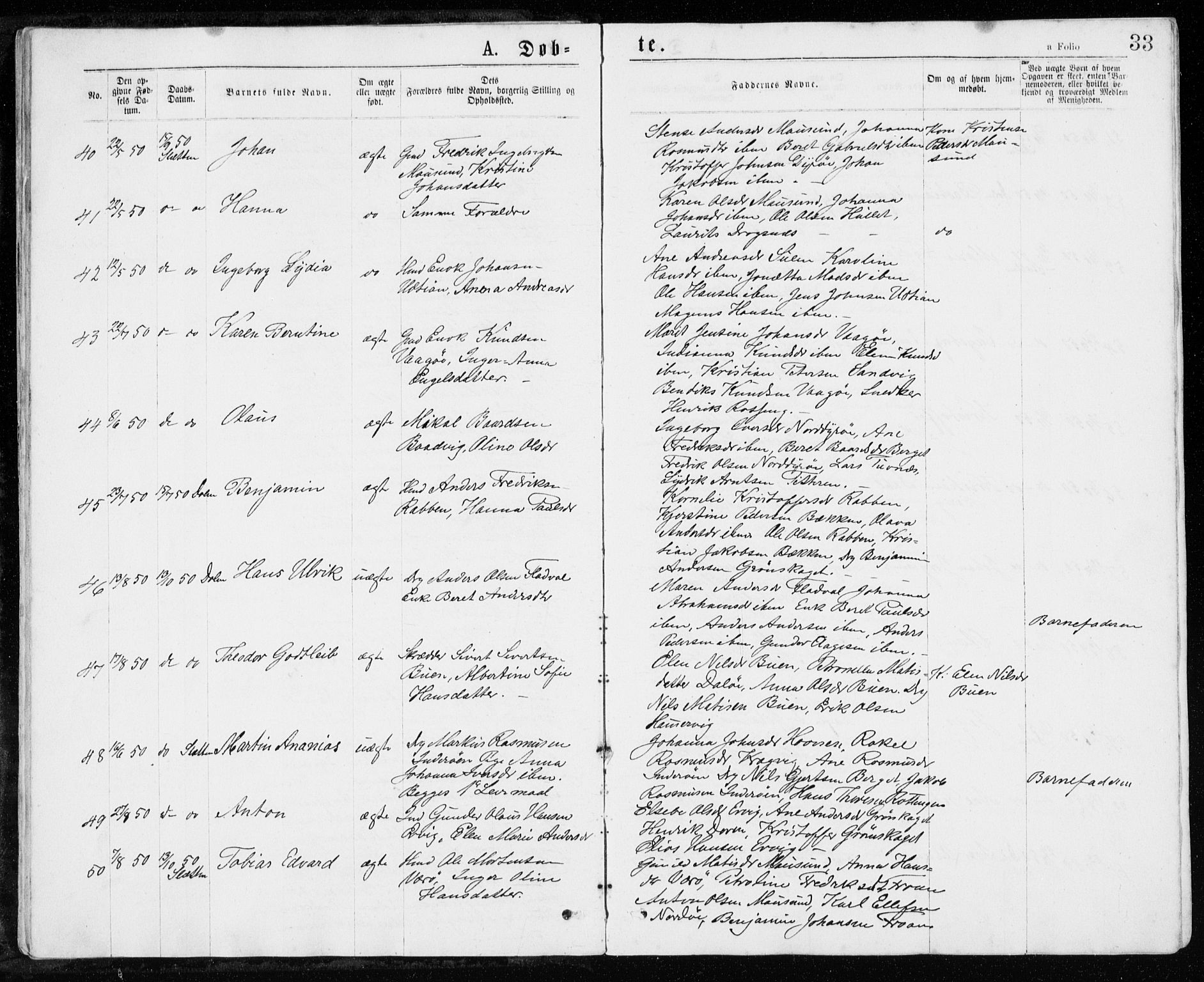 Ministerialprotokoller, klokkerbøker og fødselsregistre - Sør-Trøndelag, AV/SAT-A-1456/640/L0576: Parish register (official) no. 640A01, 1846-1876, p. 33