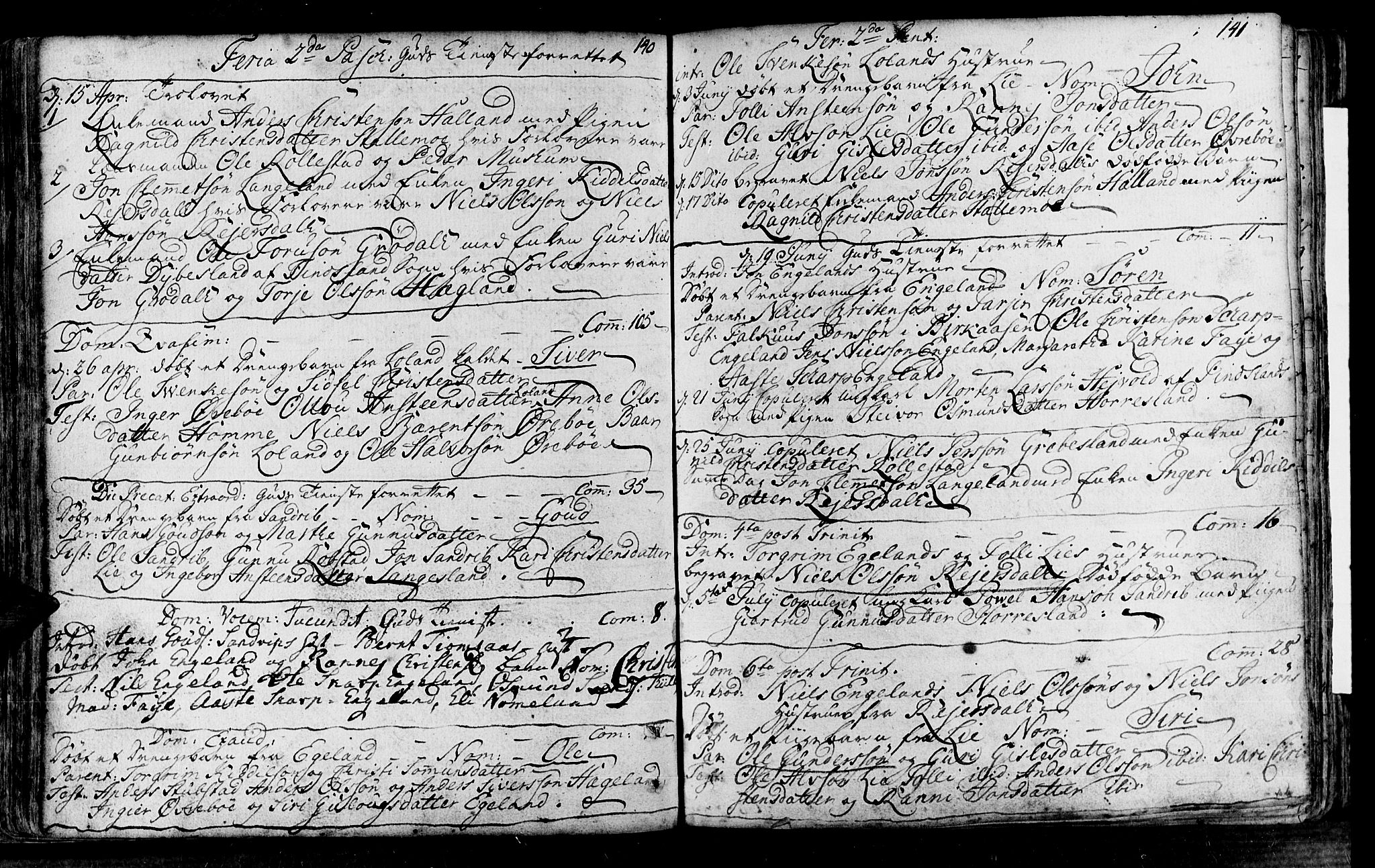 Vennesla sokneprestkontor, SAK/1111-0045/Fa/Fac/L0001: Parish register (official) no. A 1, 1743-1784, p. 140-141