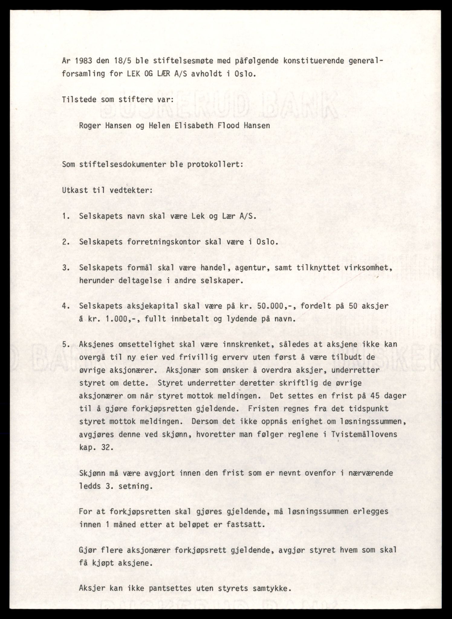Oslo byfogd, Handelsregisteret, SAT/A-10867/G/Gc/Gca/L0470: Ikke konverterte foretak, Lek-Les, 1890-1990, p. 5