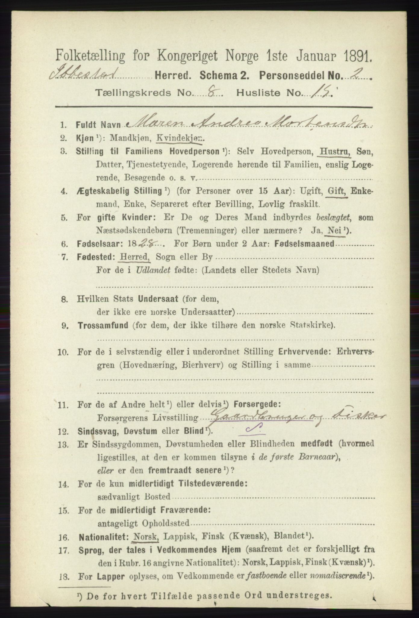 RA, 1891 census for 1917 Ibestad, 1891, p. 5328