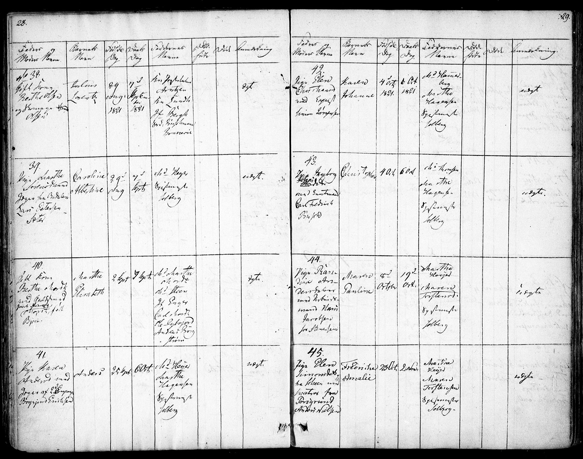 Rikshospitalet prestekontor Kirkebøker, AV/SAO-A-10309b/F/L0001: Parish register (official) no. 1, 1818-1832, p. 28-29