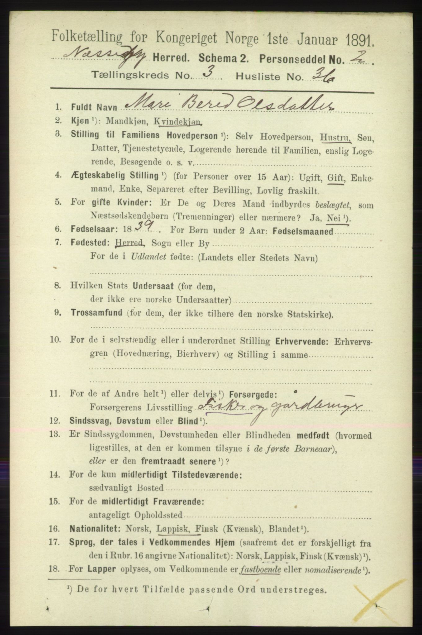 RA, 1891 census for 2027 Nesseby, 1891, p. 1200