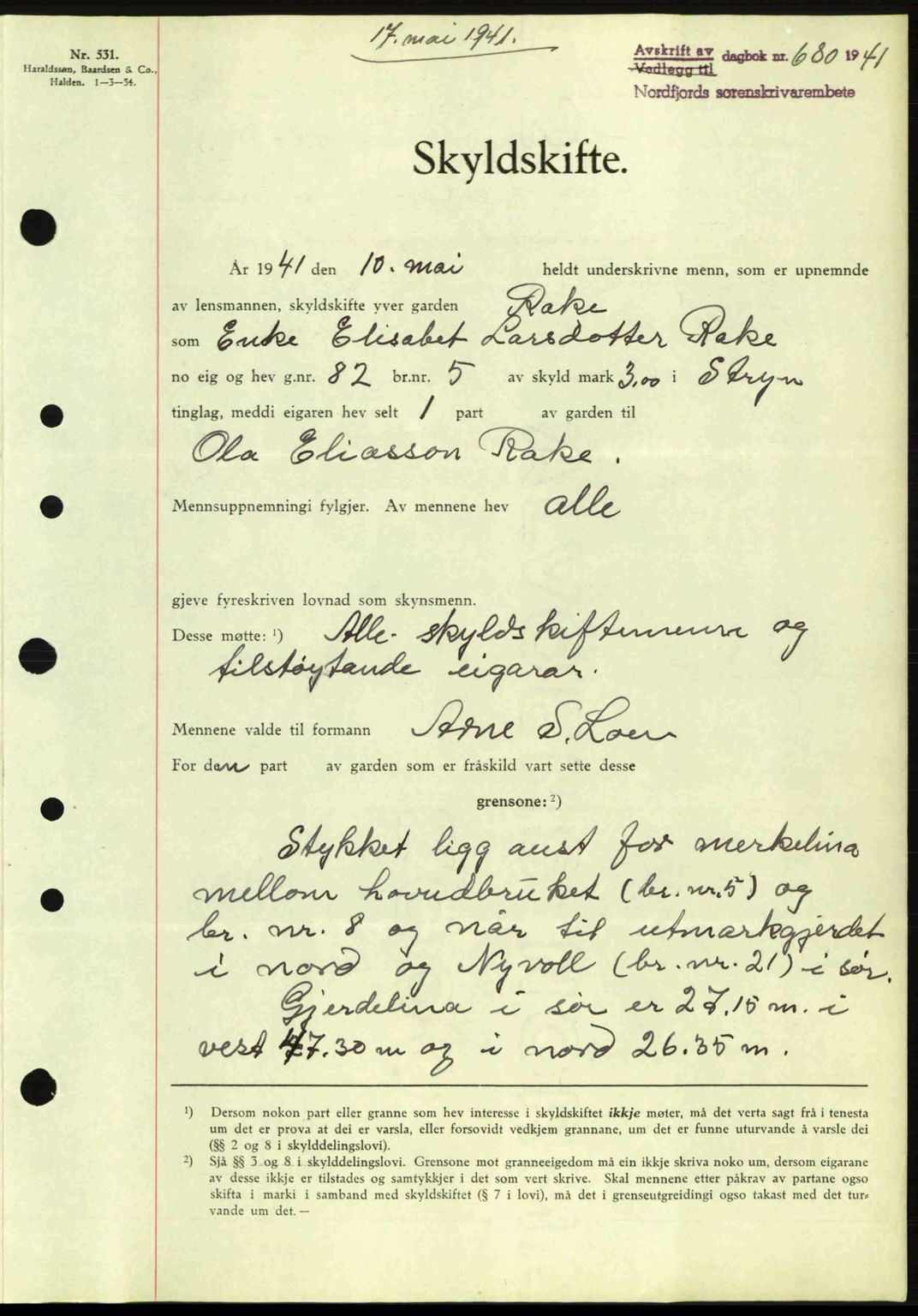 Nordfjord sorenskriveri, AV/SAB-A-2801/02/02b/02bj/L0006: Mortgage book no. A6, 1940-1941, Diary no: : 680/1941