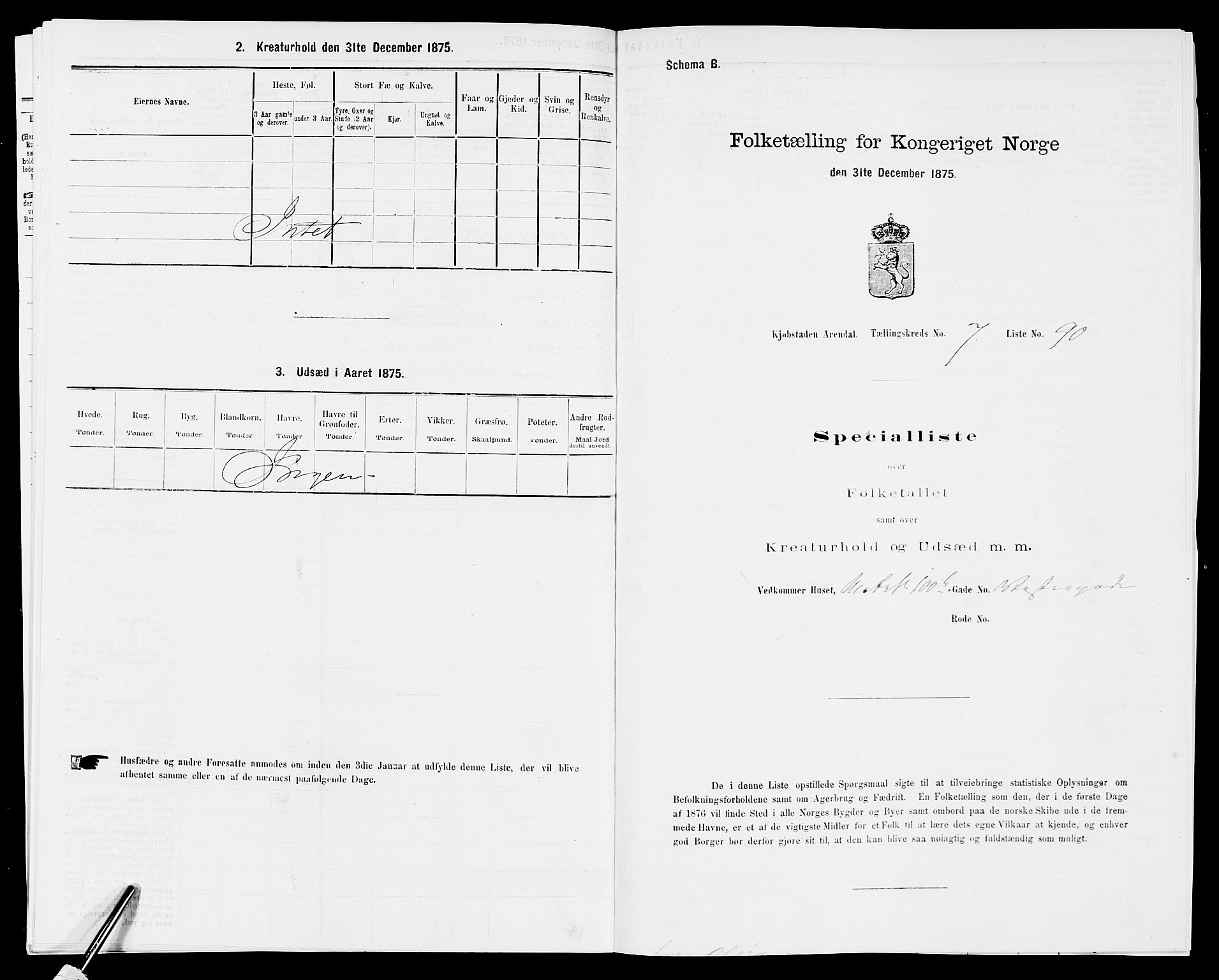SAK, 1875 census for 0903P Arendal, 1875, p. 220