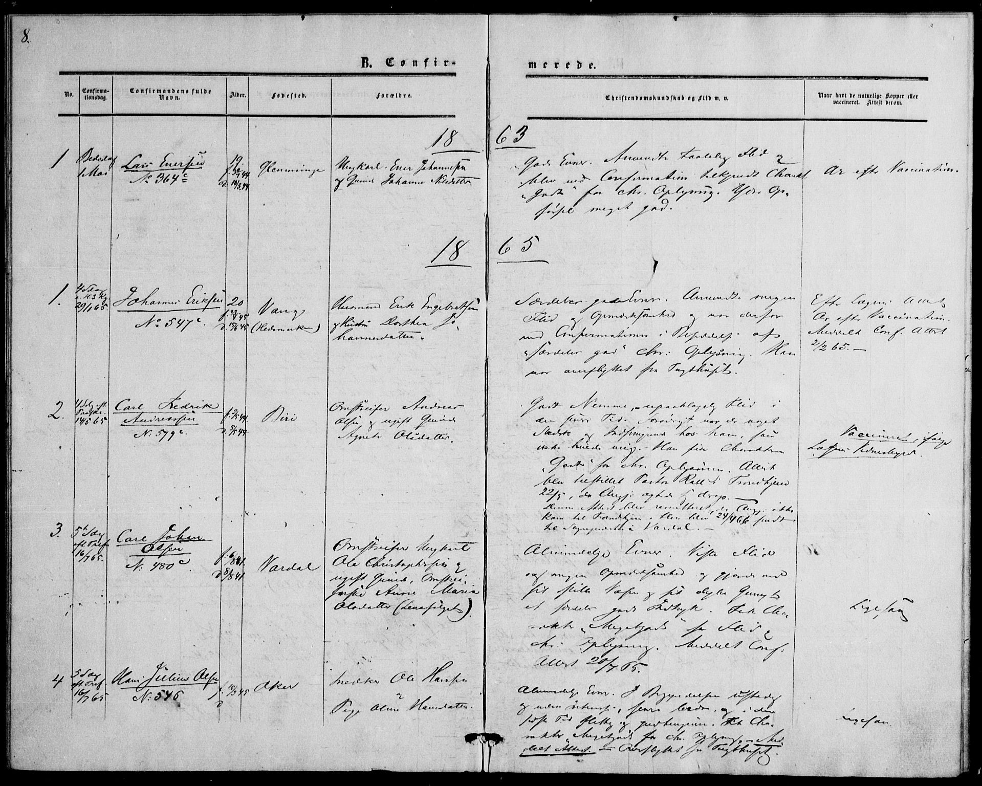 Botsfengslet prestekontor kirkebøker, SAO/A-11688a: Parish register (official) no. 1, 1853-1880, p. 8