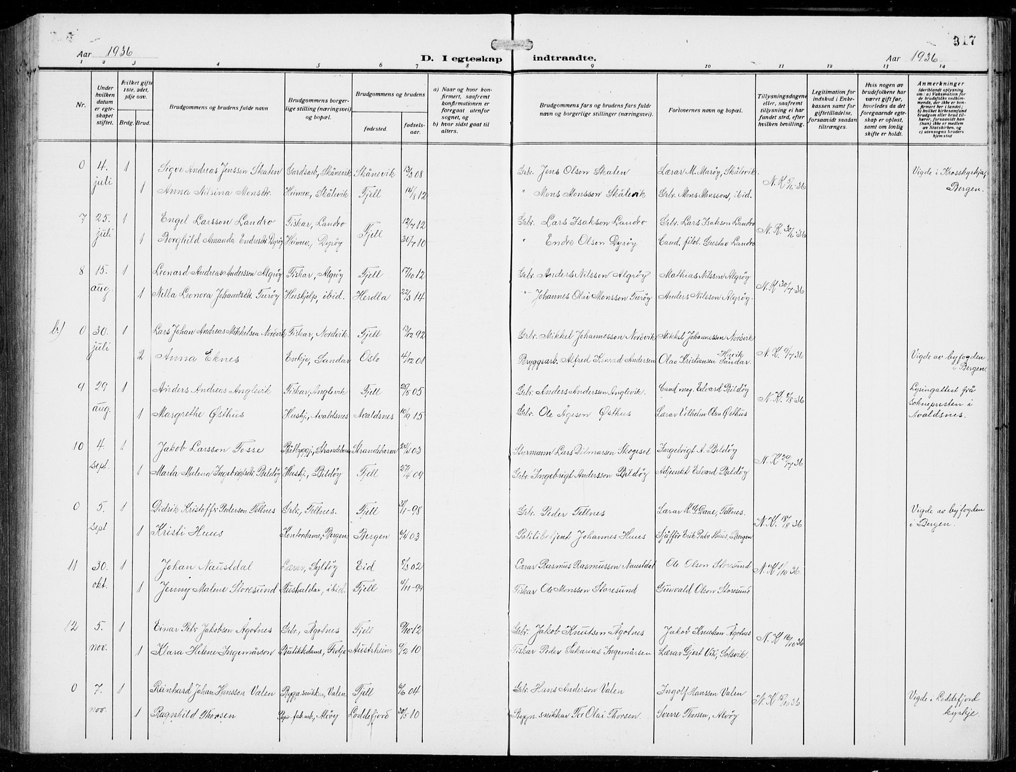 Fjell sokneprestembete, AV/SAB-A-75301/H/Hab: Parish register (copy) no. A  6, 1918-1936, p. 317