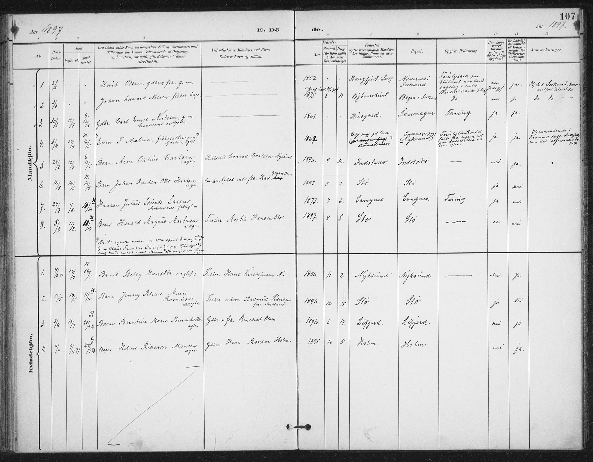 Ministerialprotokoller, klokkerbøker og fødselsregistre - Nordland, SAT/A-1459/894/L1356: Parish register (official) no. 894A02, 1897-1914, p. 107