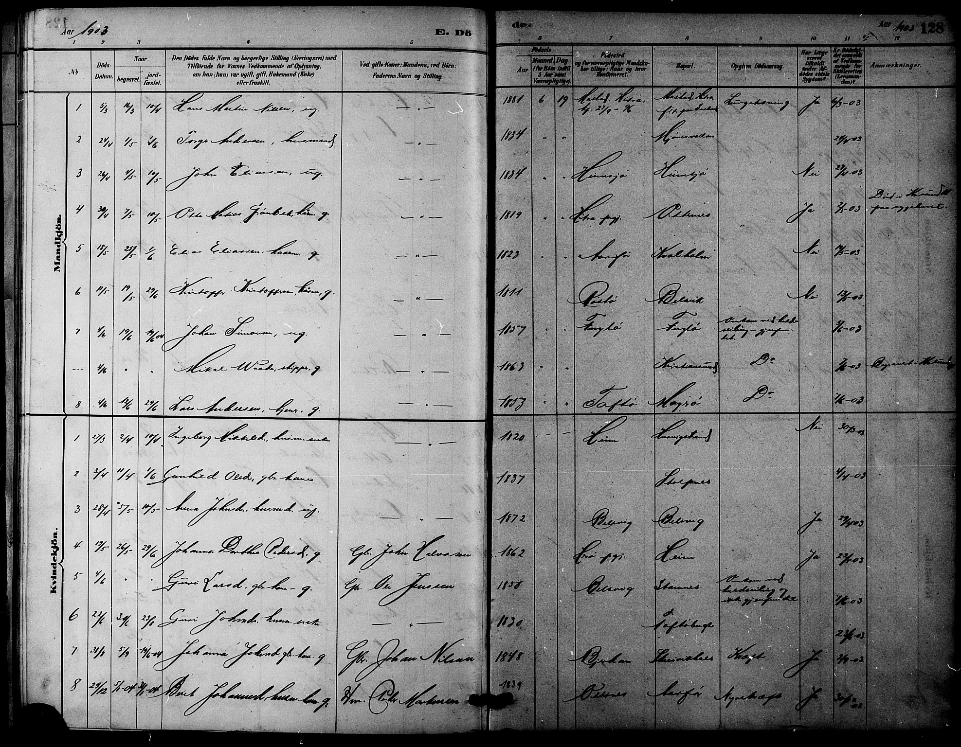 Ministerialprotokoller, klokkerbøker og fødselsregistre - Sør-Trøndelag, SAT/A-1456/633/L0519: Parish register (copy) no. 633C01, 1884-1905, p. 128