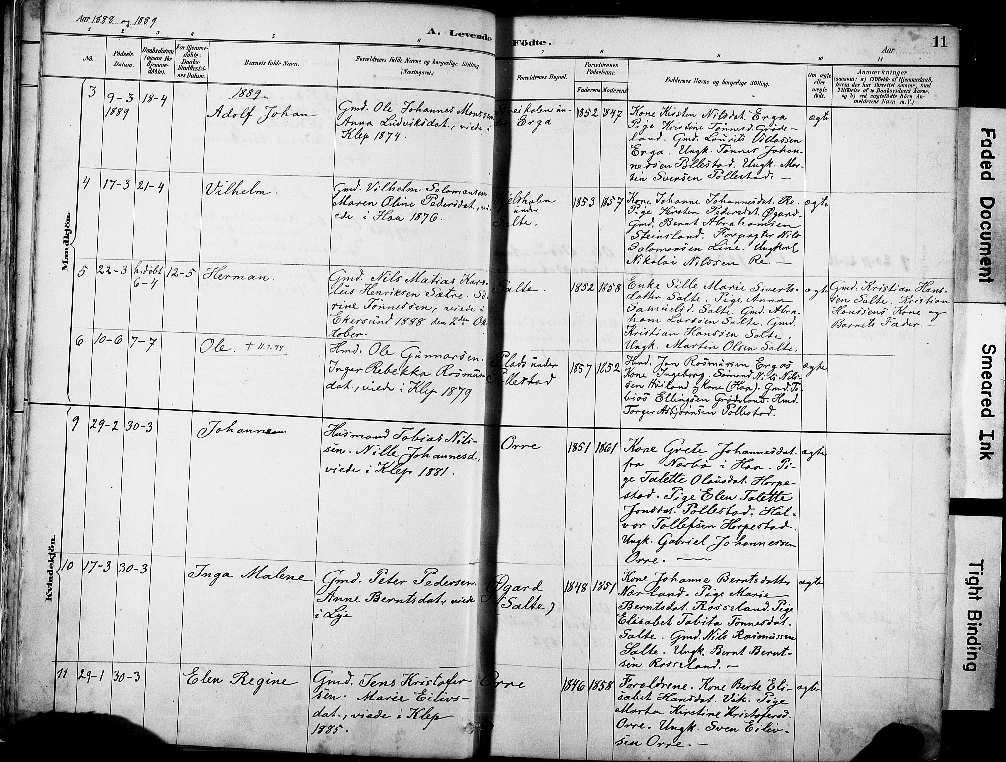 Klepp sokneprestkontor, SAST/A-101803/001/3/30BA/L0007: Parish register (official) no. A 8, 1886-1912, p. 11