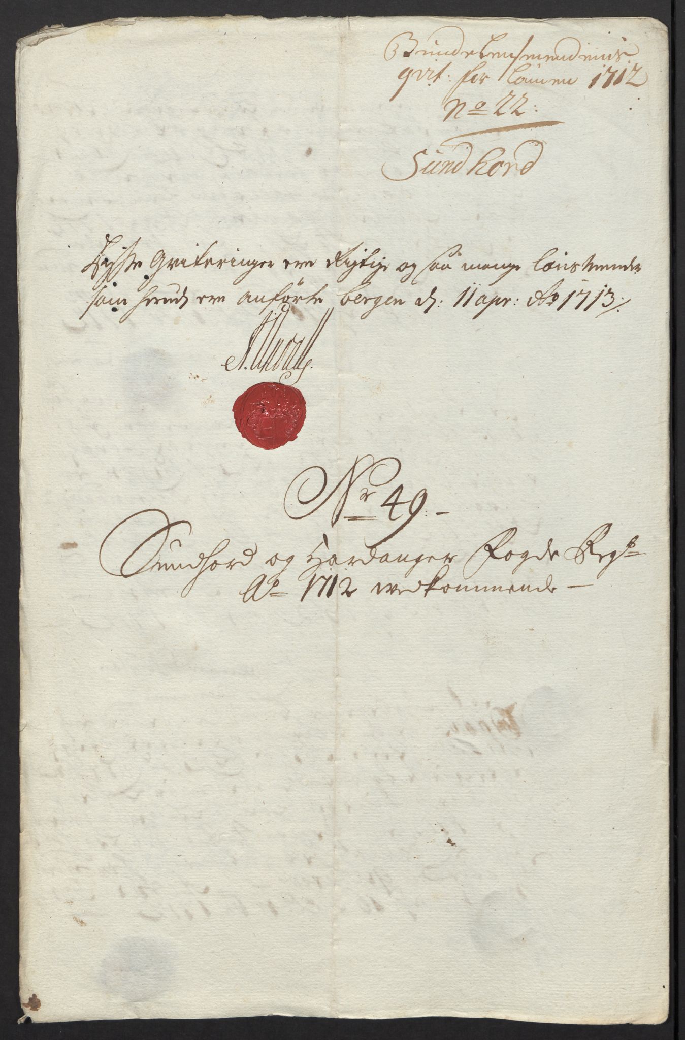 Rentekammeret inntil 1814, Reviderte regnskaper, Fogderegnskap, AV/RA-EA-4092/R48/L2988: Fogderegnskap Sunnhordland og Hardanger, 1712, p. 330