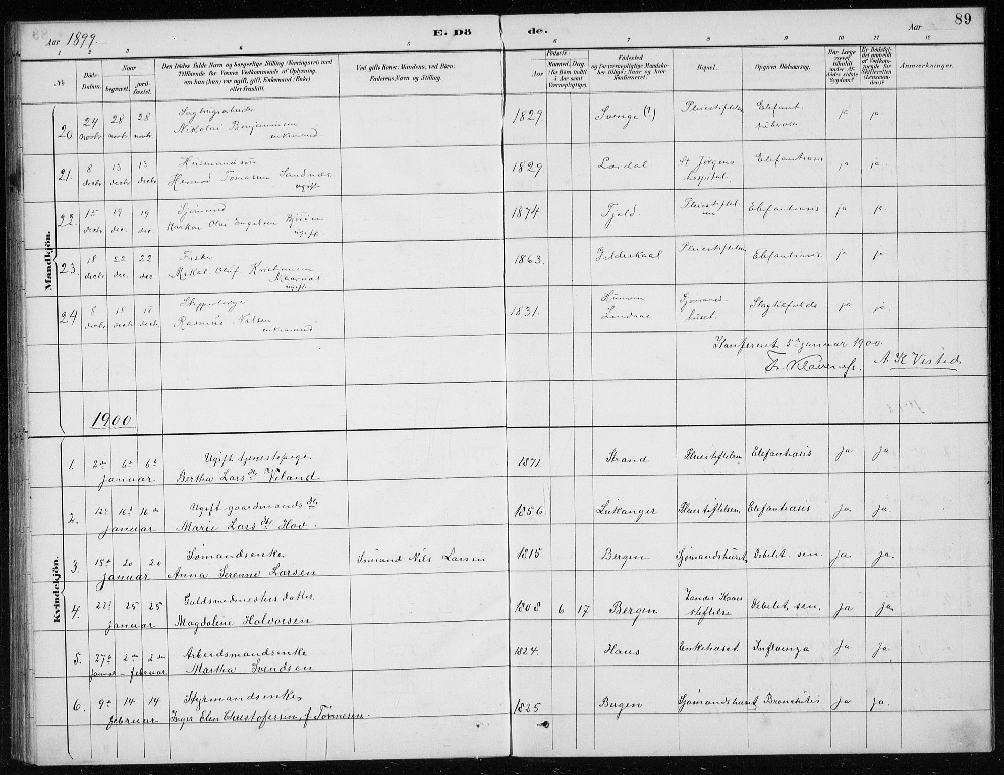 St. Jørgens hospital og Årstad sokneprestembete, AV/SAB-A-99934: Parish register (copy) no. A 10, 1886-1910, p. 89