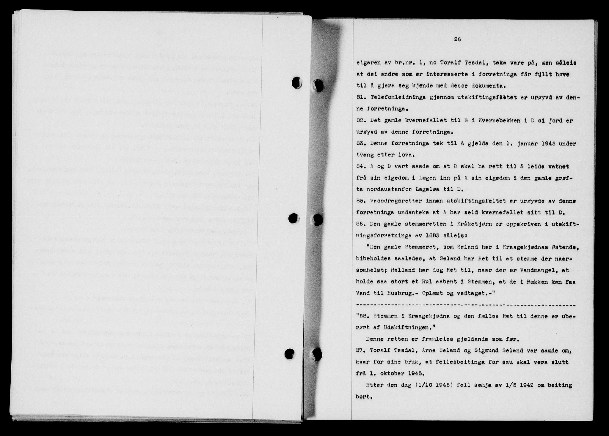 Flekkefjord sorenskriveri, AV/SAK-1221-0001/G/Gb/Gba/L0059: Mortgage book no. A-7, 1944-1945, Diary no: : 26/1945