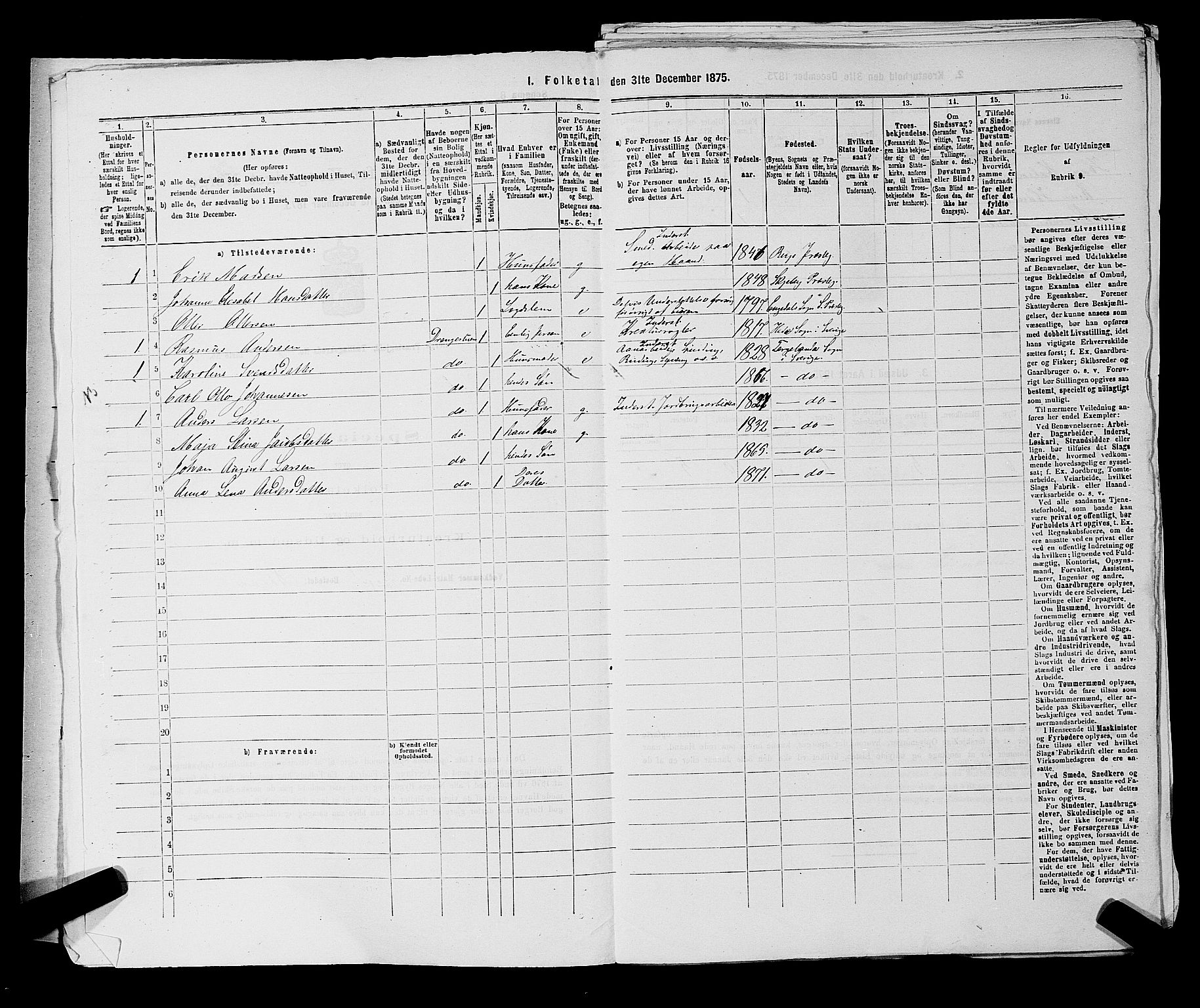 RA, 1875 census for 0116P Berg, 1875, p. 37