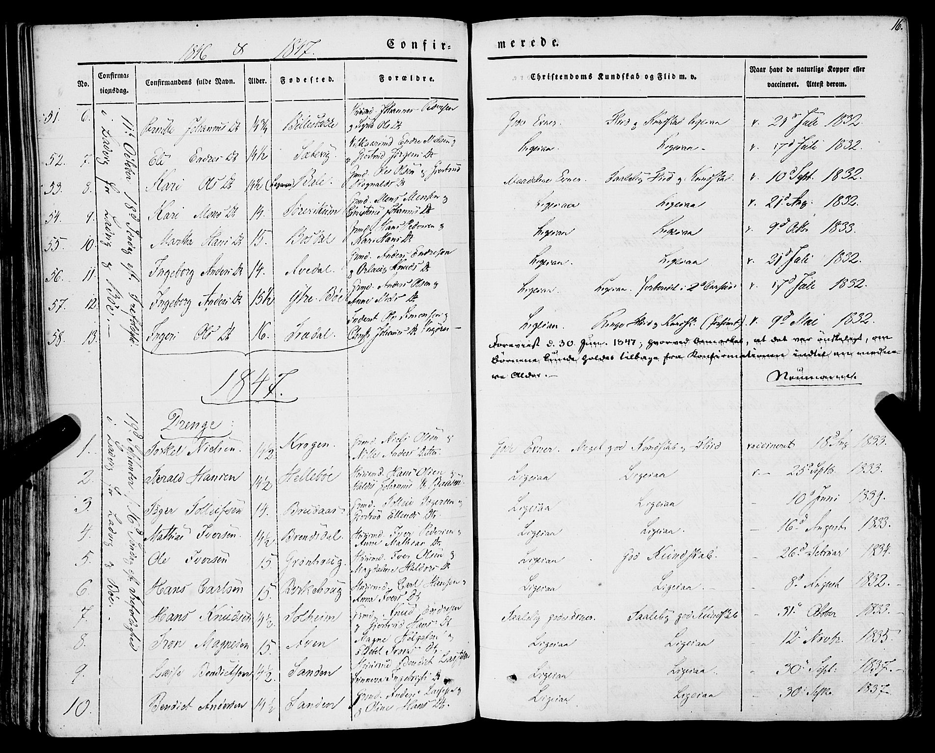 Lavik sokneprestembete, SAB/A-80901: Parish register (official) no. A 3, 1843-1863, p. 16