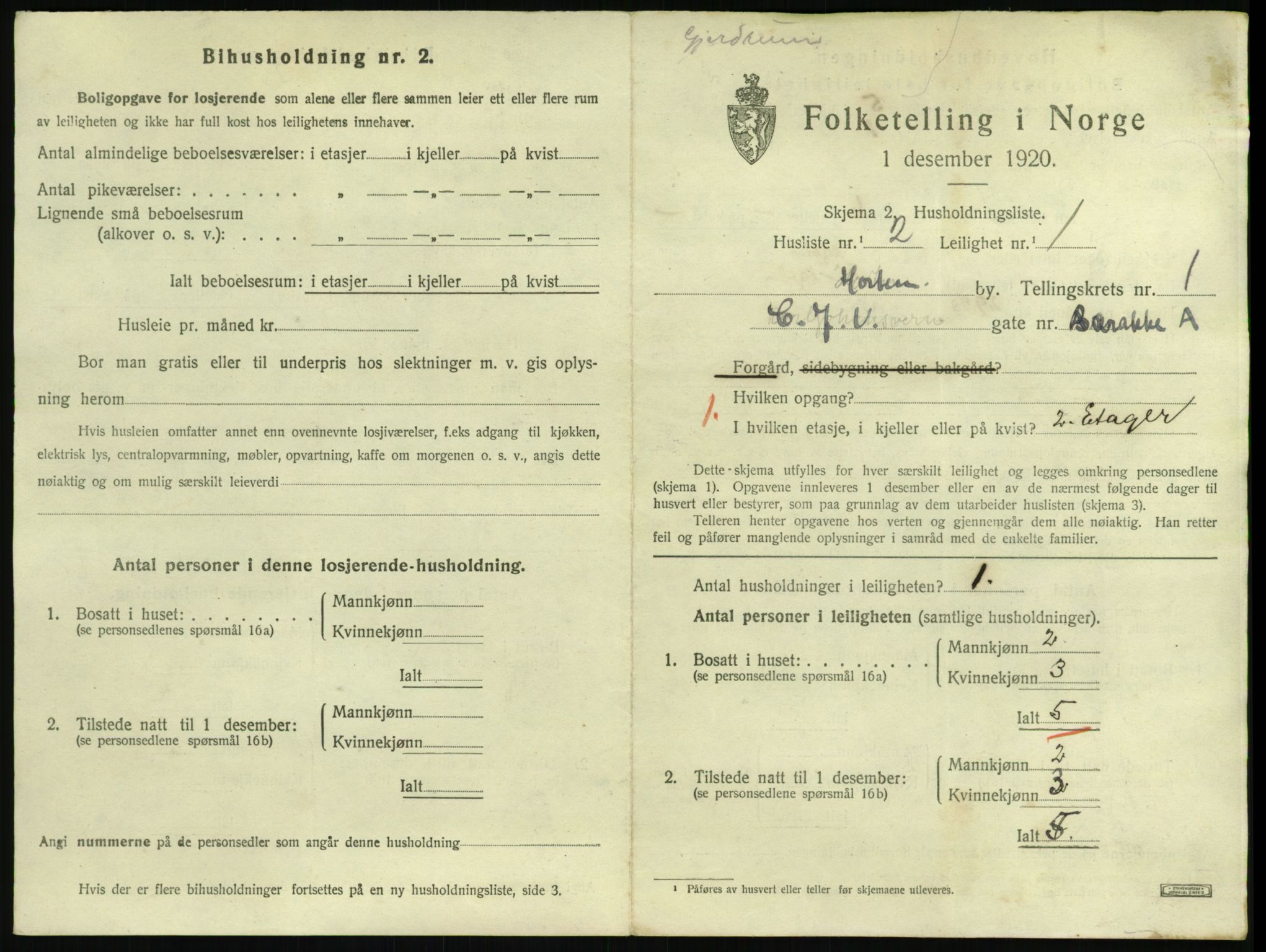 SAKO, 1920 census for Horten, 1920, p. 2819