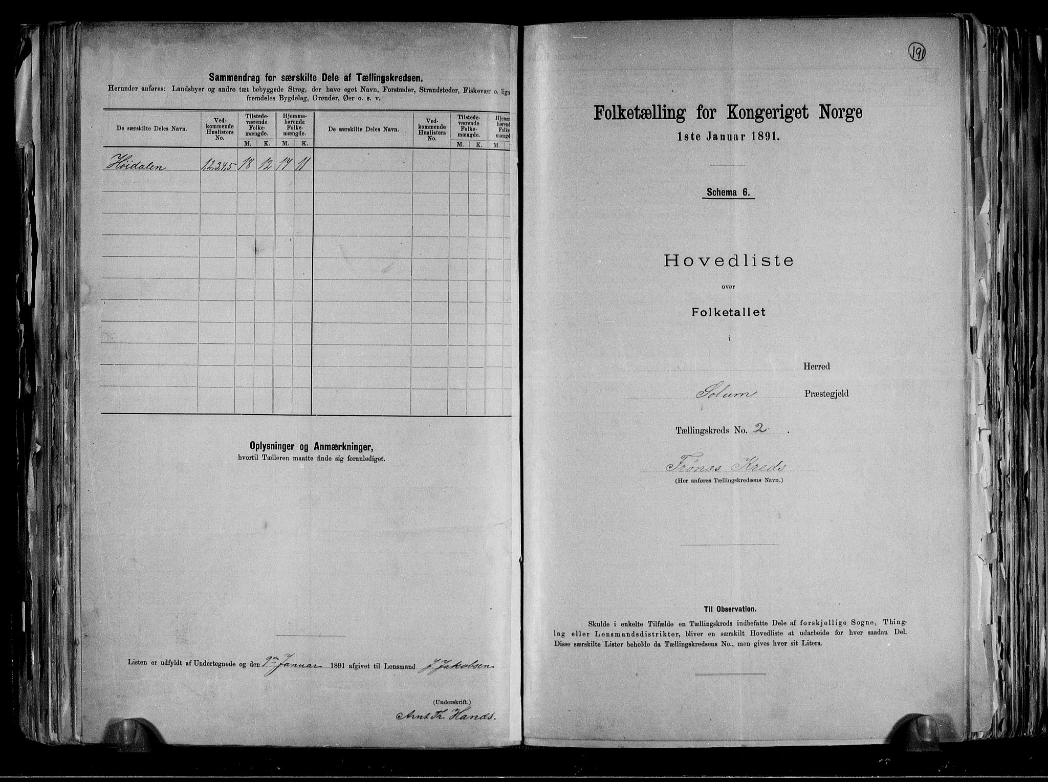 RA, 1891 census for 0818 Solum, 1891, p. 6