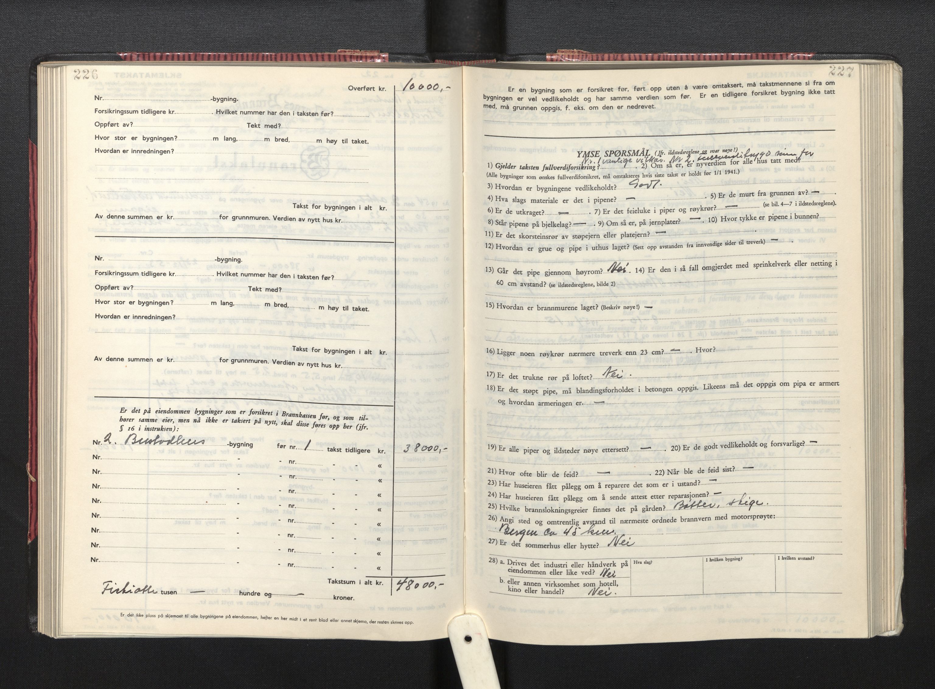 Lensmannen i Sund og Austevoll, AV/SAB-A-35201/0012/L0005: Branntakstprotokoll, skjematakst, 1949-1955, p. 226-227