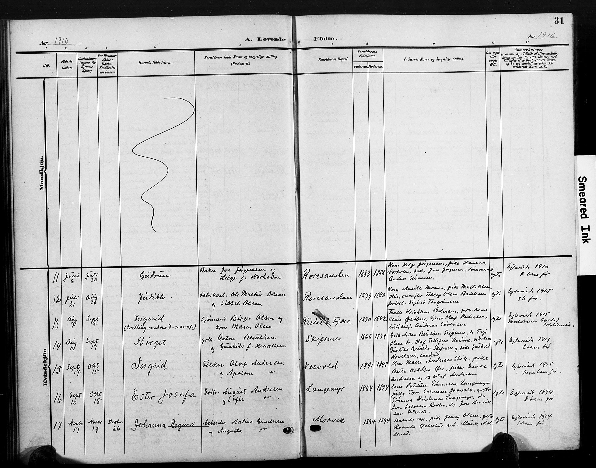 Hommedal sokneprestkontor, SAK/1111-0023/F/Fb/Fbb/L0008: Parish register (copy) no. B 8, 1905-1929, p. 31