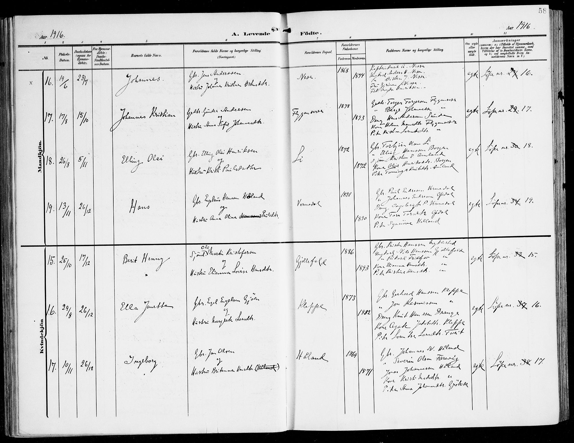 Tysnes sokneprestembete, SAB/A-78601/H/Haa: Parish register (official) no. D 2, 1905-1922, p. 58