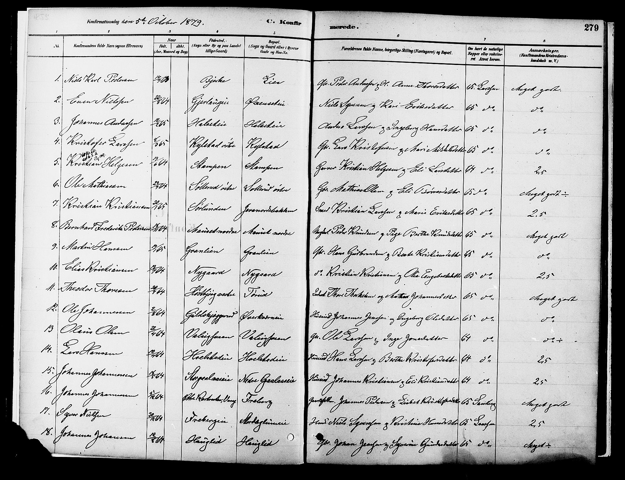Vang prestekontor, Hedmark, SAH/PREST-008/H/Ha/Haa/L0018B: Parish register (official) no. 18B, 1880-1906, p. 279