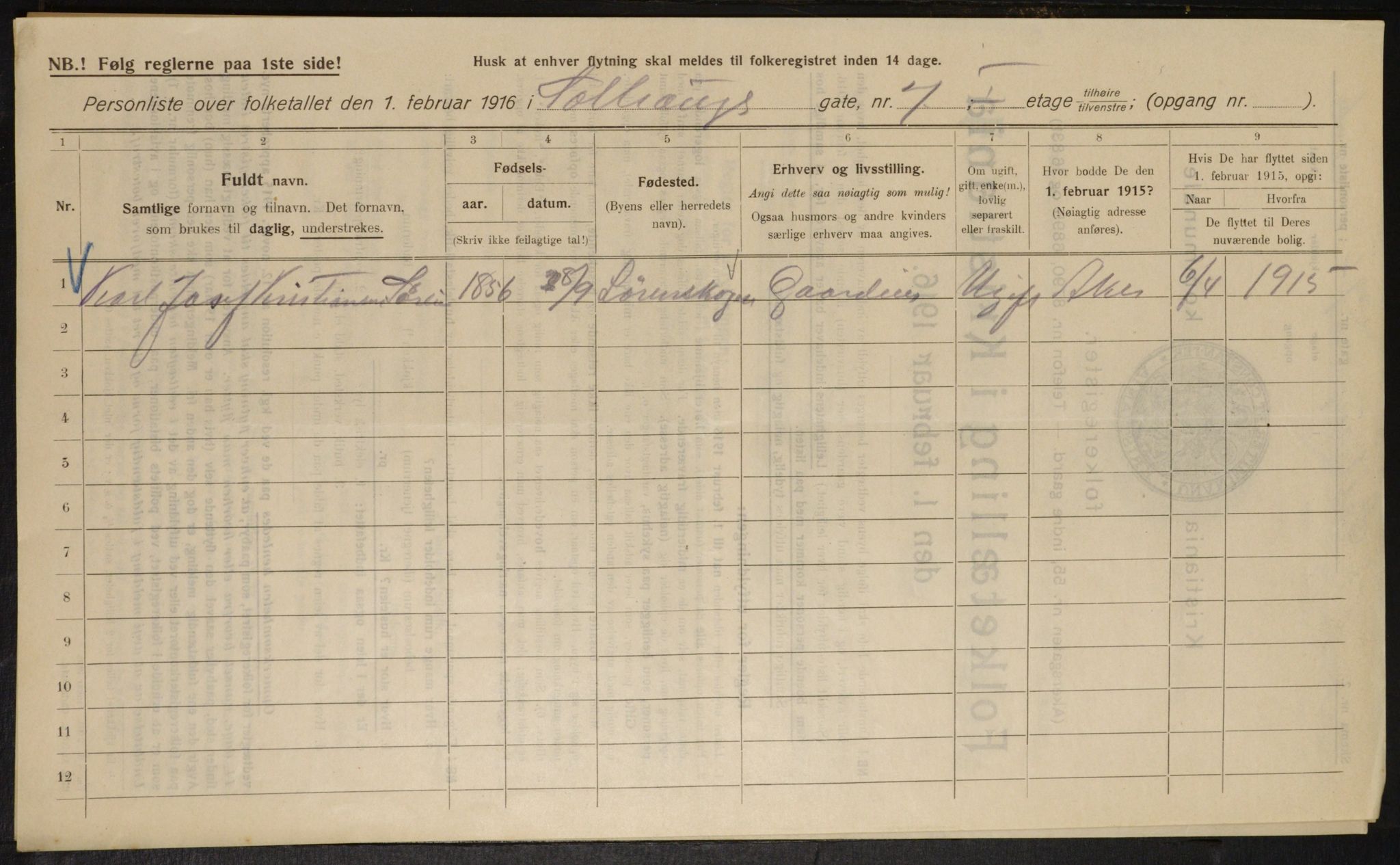 OBA, Municipal Census 1916 for Kristiania, 1916, p. 101926