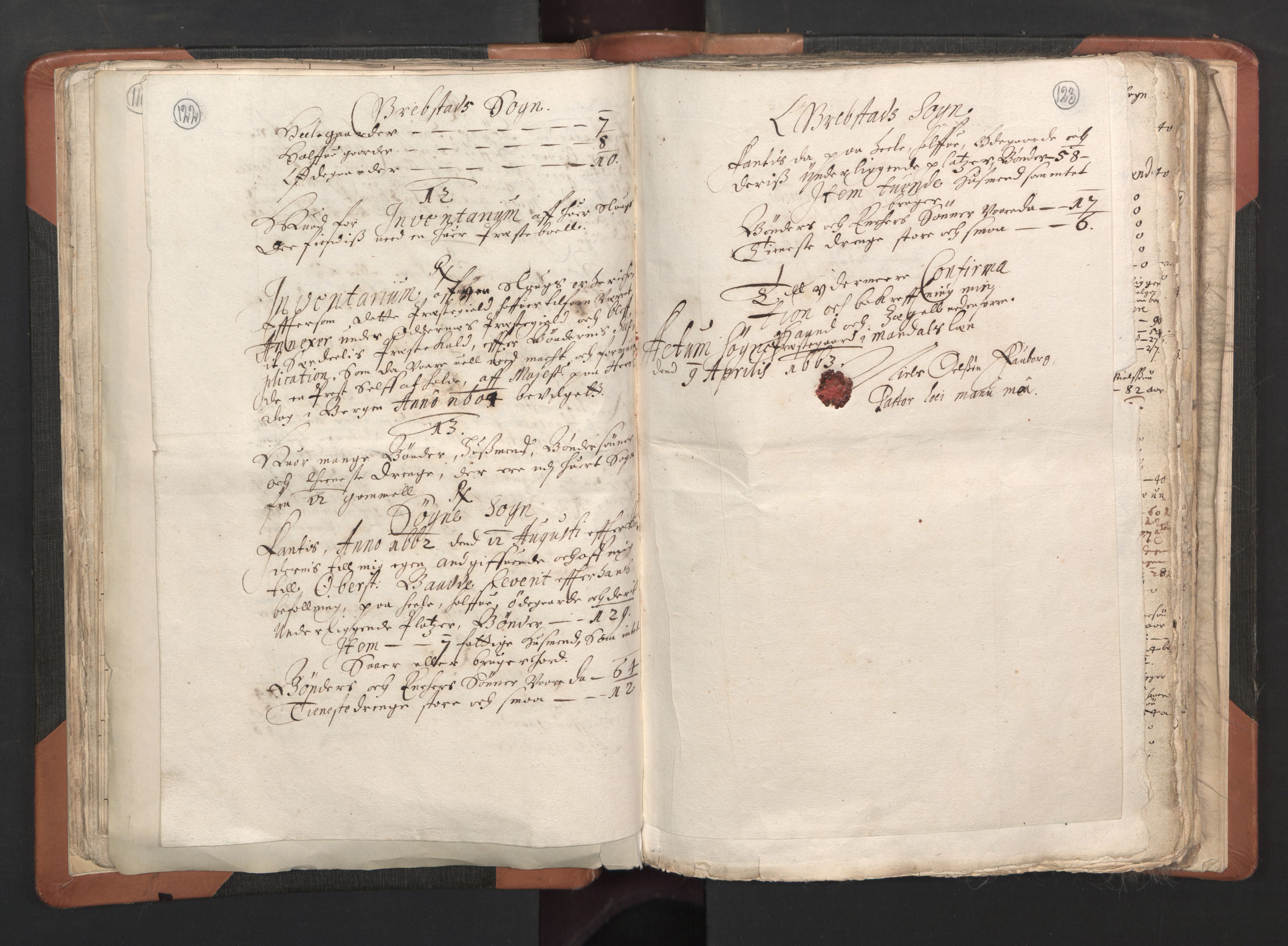 RA, Vicar's Census 1664-1666, no. 15: Mandal deanery, 1664-1666, p. 122-123