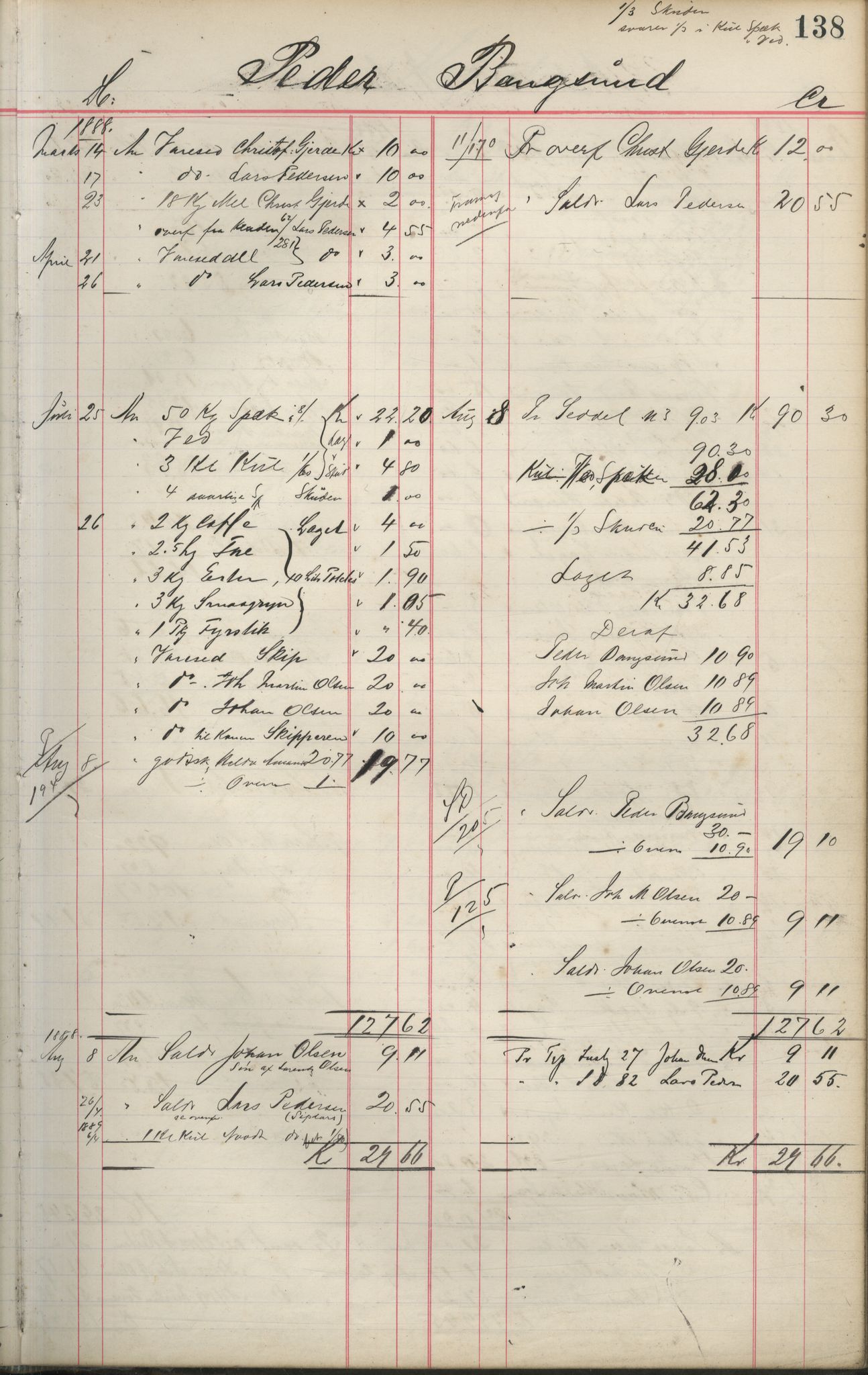 Brodtkorb handel A/S, VAMU/A-0001/F/Fa/L0001/0002: Kompanibøker. Innensogns / Compagnibog for Indensogns Fiskere No 11, 1887-1889, p. 138