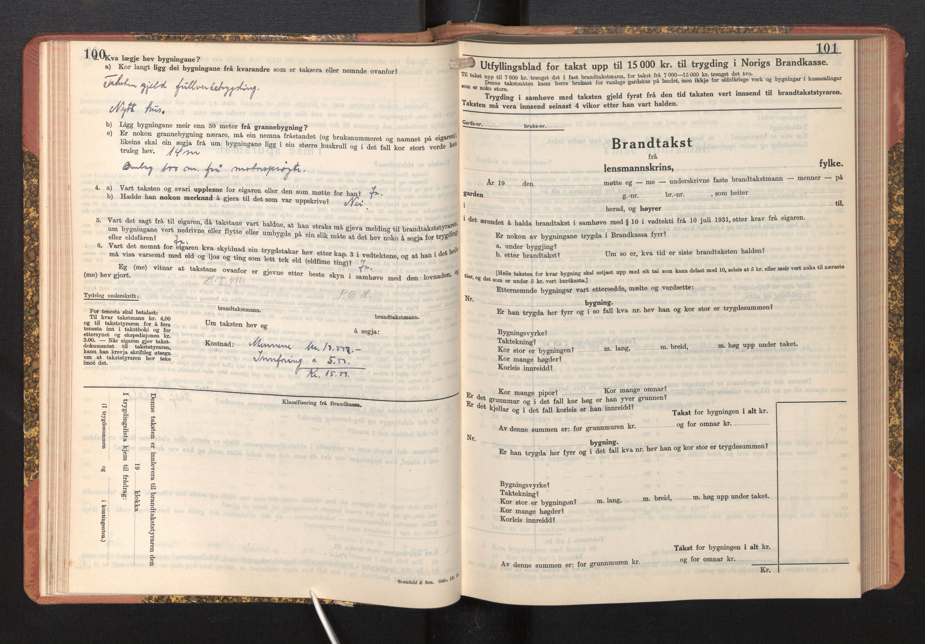 Lensmannen i Selje, AV/SAB-A-29701/0012/L0004: Branntakstprotokoll, skjematakst, 1937-1953, p. 100-101