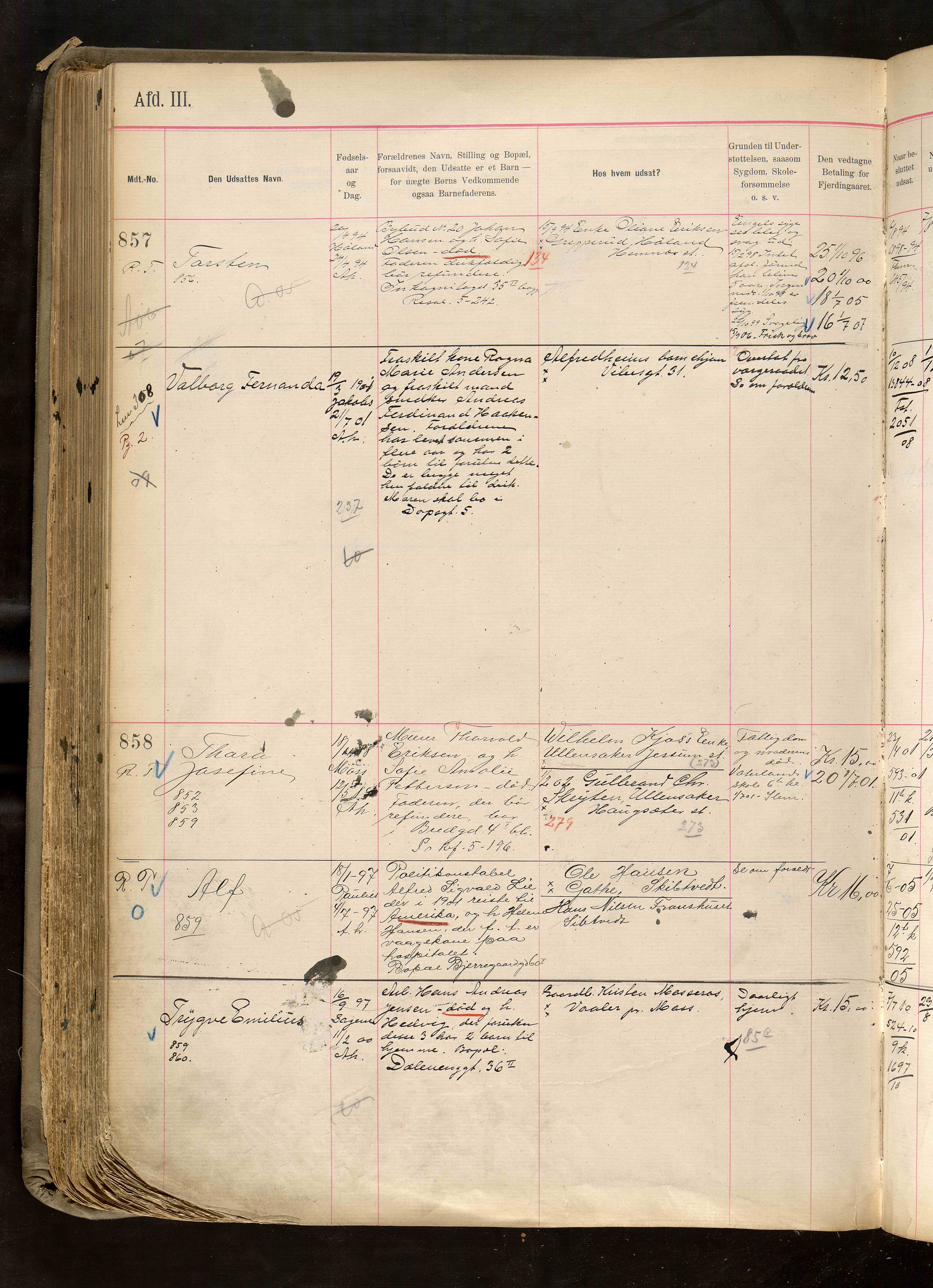 Fattigvesenet, OBA/A-20045/H/Hd/L0006: Manntallsprotokoll. Mnr. 501-1000, 1897-1910, p. 425