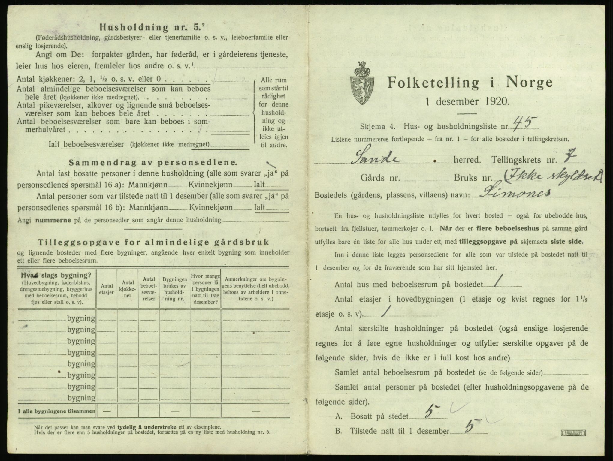 SAT, 1920 census for Sande (MR), 1920, p. 662